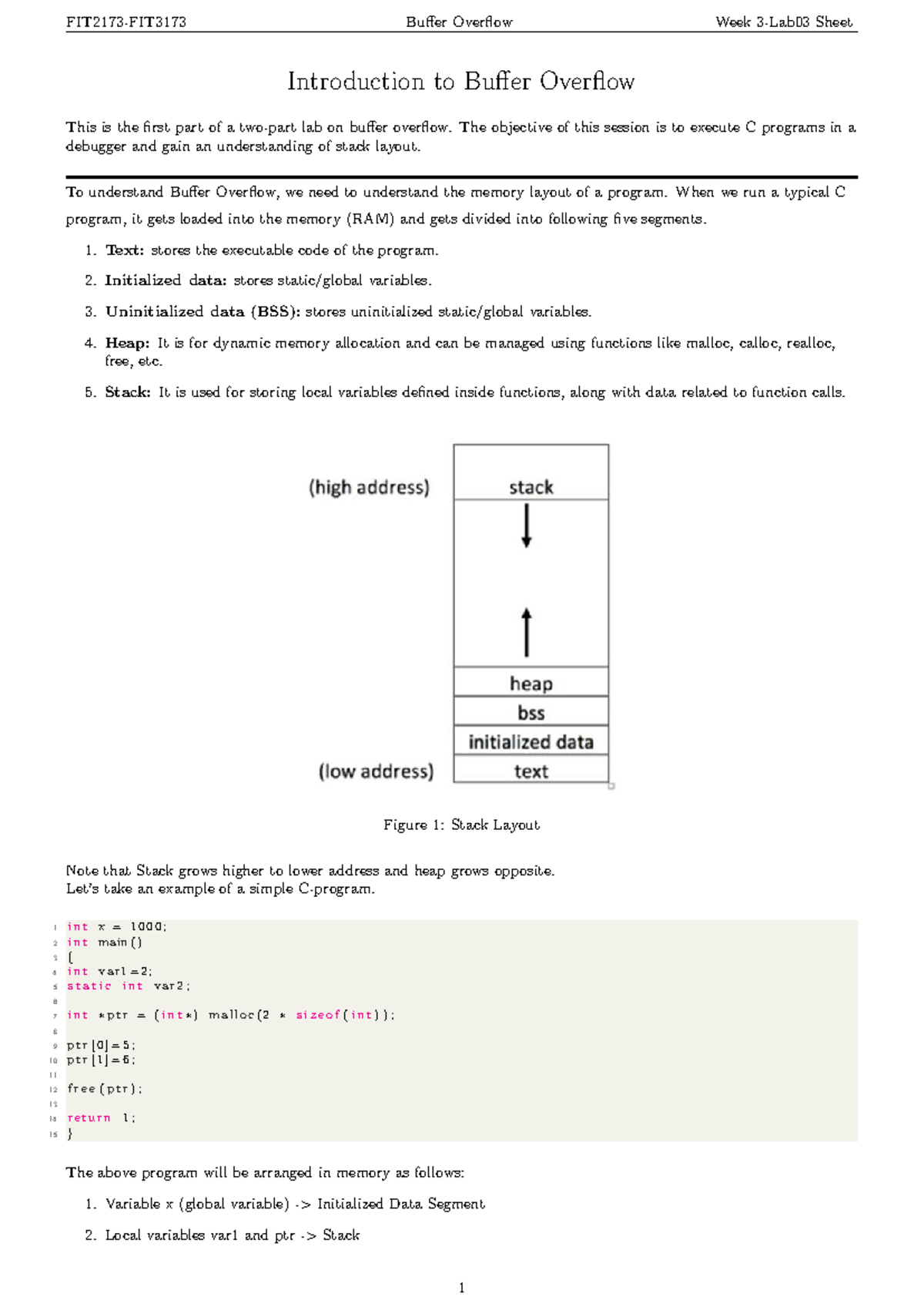 FIT2173 Lab 3: Introduction to Buffer Overflow Techniques - Studocu
