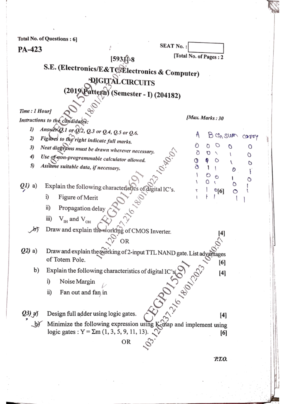 SE E&TC Digital Circuits & Data Structures Qs Papers (2019 Pattern ...