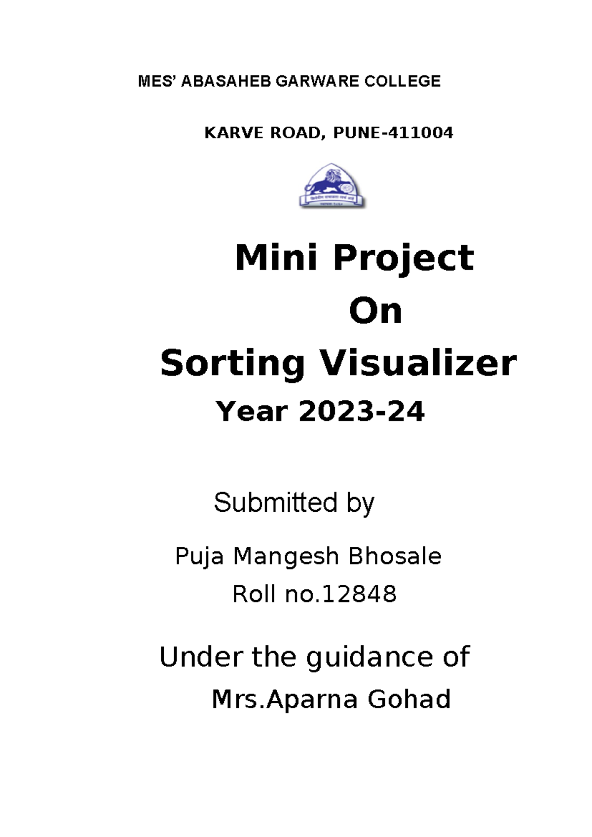 Mini Project on Sorting Visualizer - 2023 - Studocu