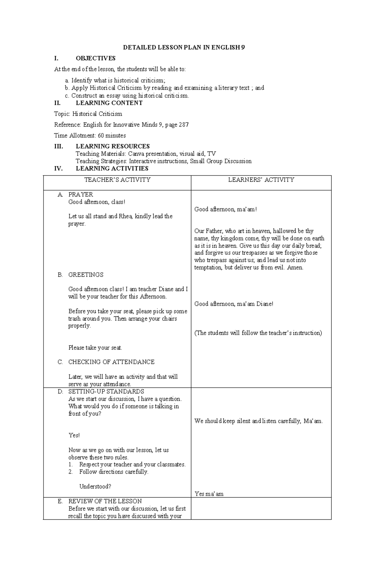 DLP-IN-ENG-9-9th Grade Final Lesson Plan on Historical Criticism - Studocu