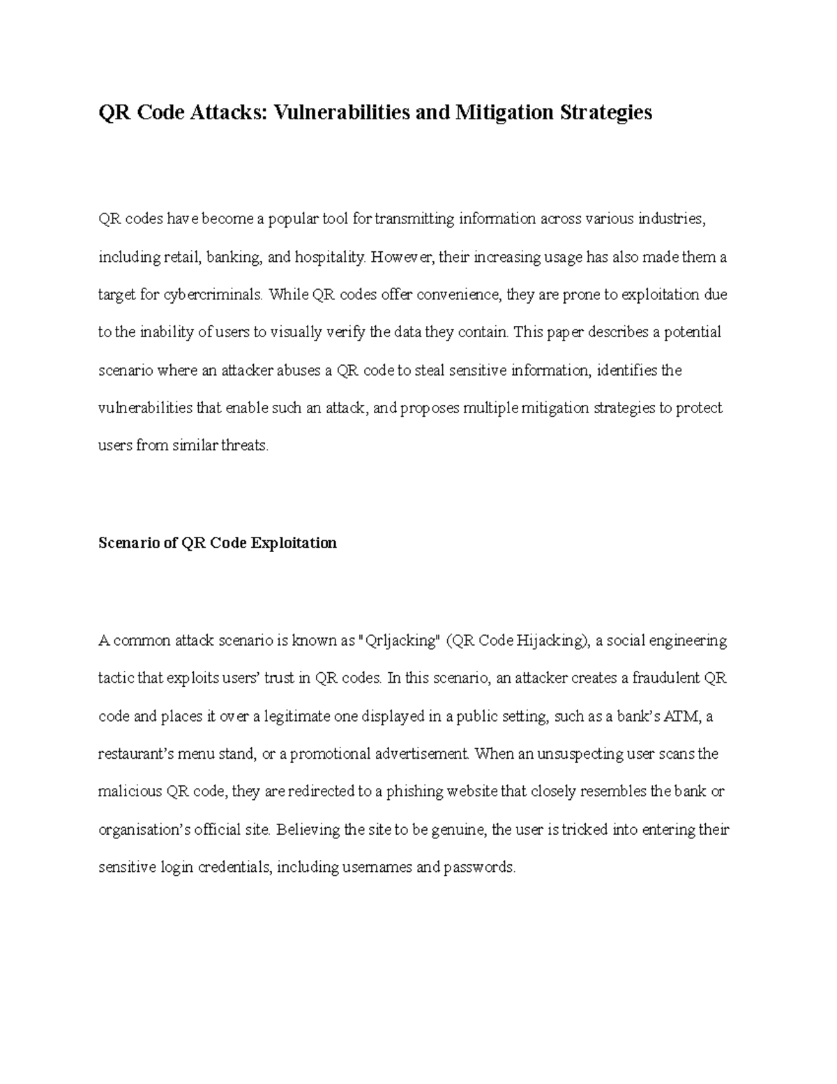 S&A Assignment 2 - QR Code Attacks: Vulnerabilities and Mitigation ...