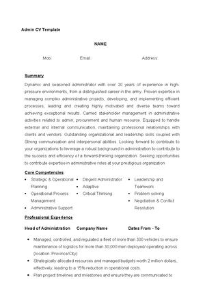 Project Management CV Template - Project Management CV Template NAME ...