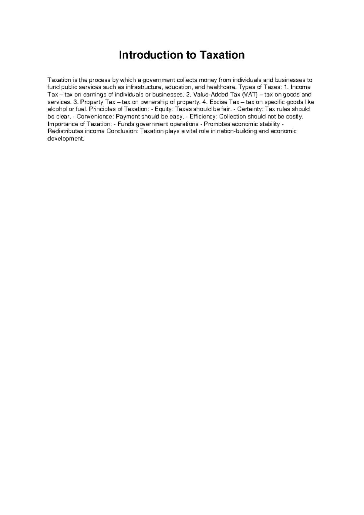 Taxation Overview: Key Concepts and Principles - Studocu