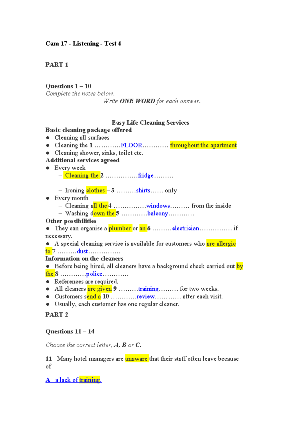 Cam 17 Listening Test 4: Complete Notes & Questions 1-40 - Studocu