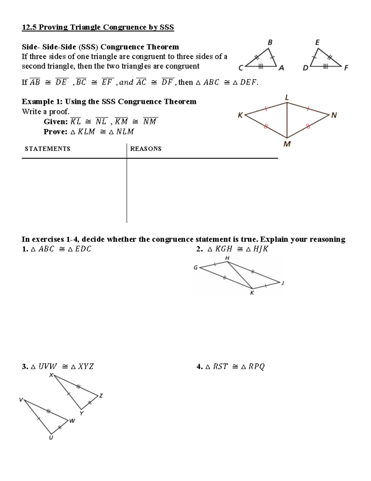 12.5 Triangle Congruence Theorems and Proofs Notes - Studocu