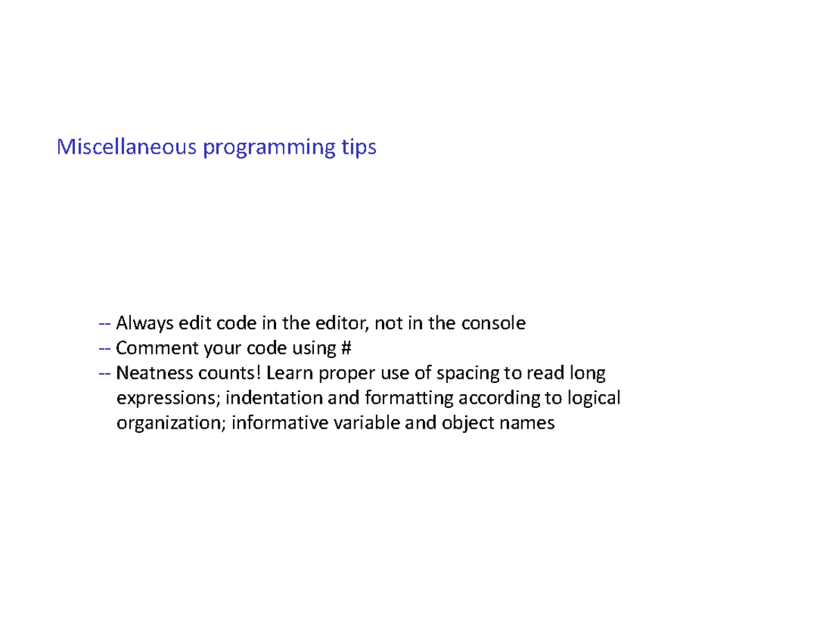 Week 7a - Programming Tips and Efficiency Techniques - Studocu