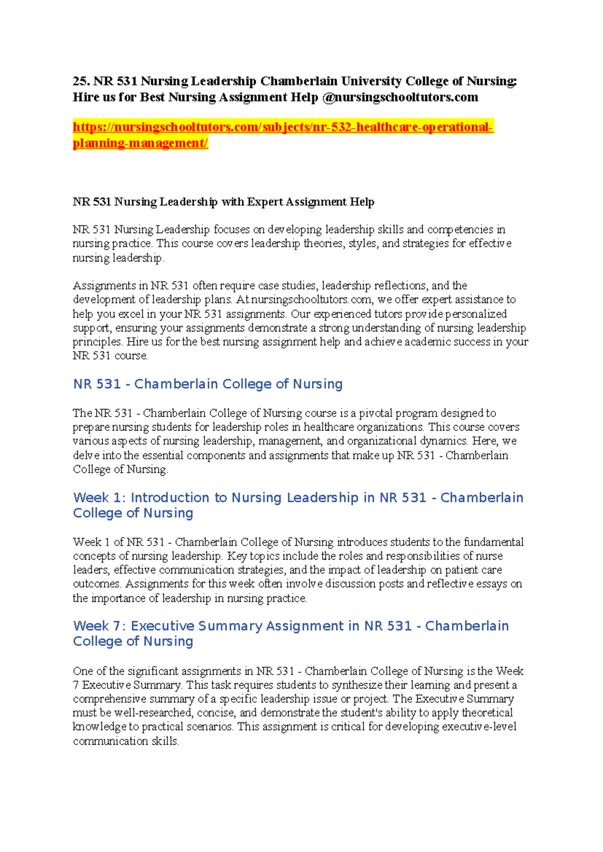 NR 531 Nursing Leadership Insights & Assignment Guidance at Chamberlain ...