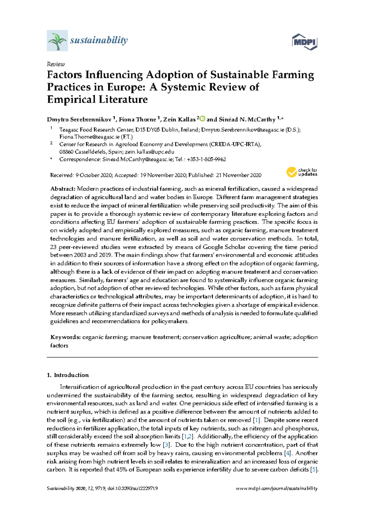 Sustainability Review: Factors Influencing Sustainable Farming Adoption ...
