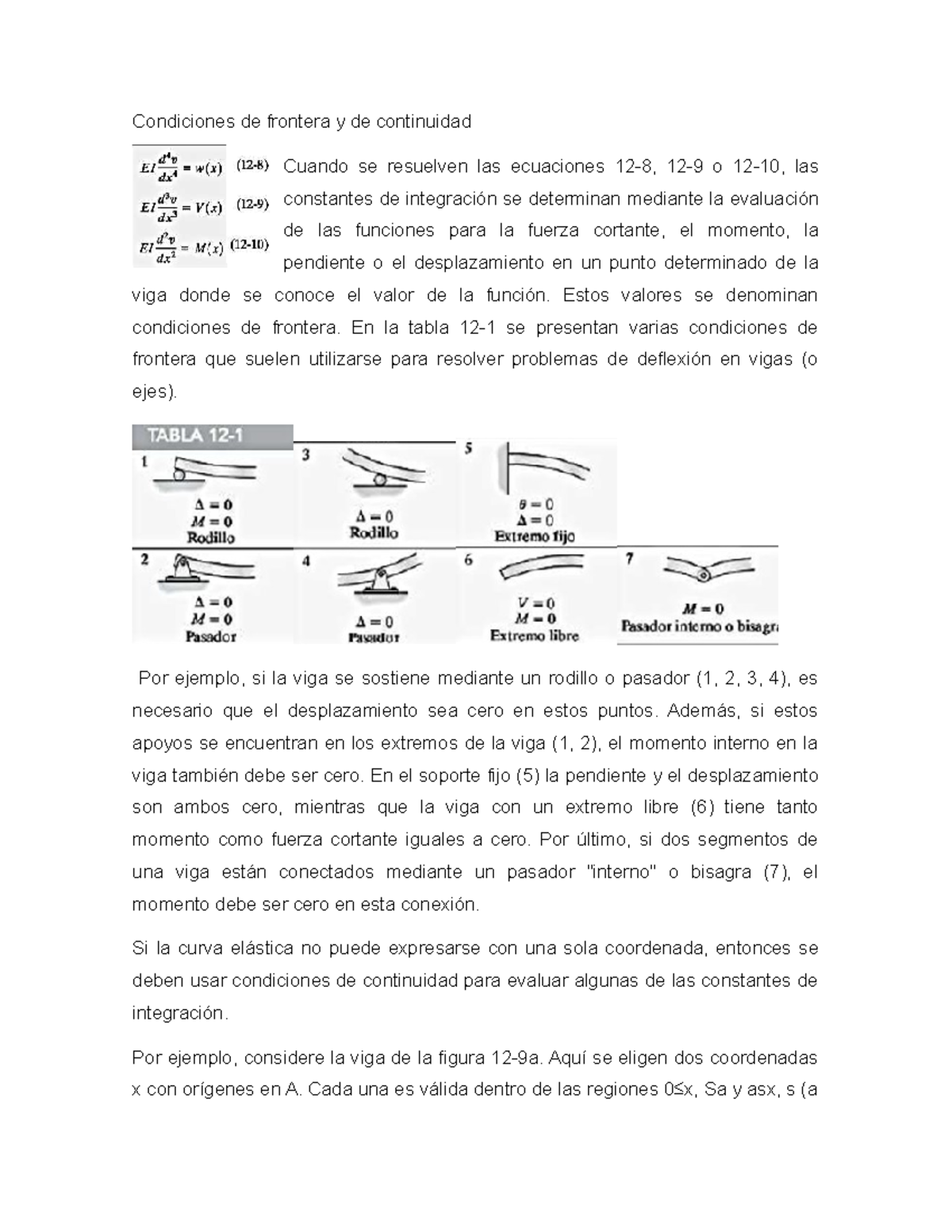 Condiciones de Frontera y Continuidad en Vigas Estaticamente ...