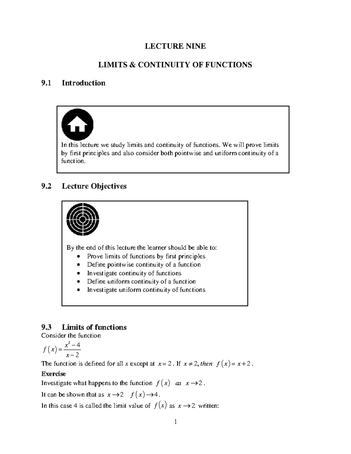SMA 300 Lecture 9: Limits & Continuity of Functions Overview - Studocu