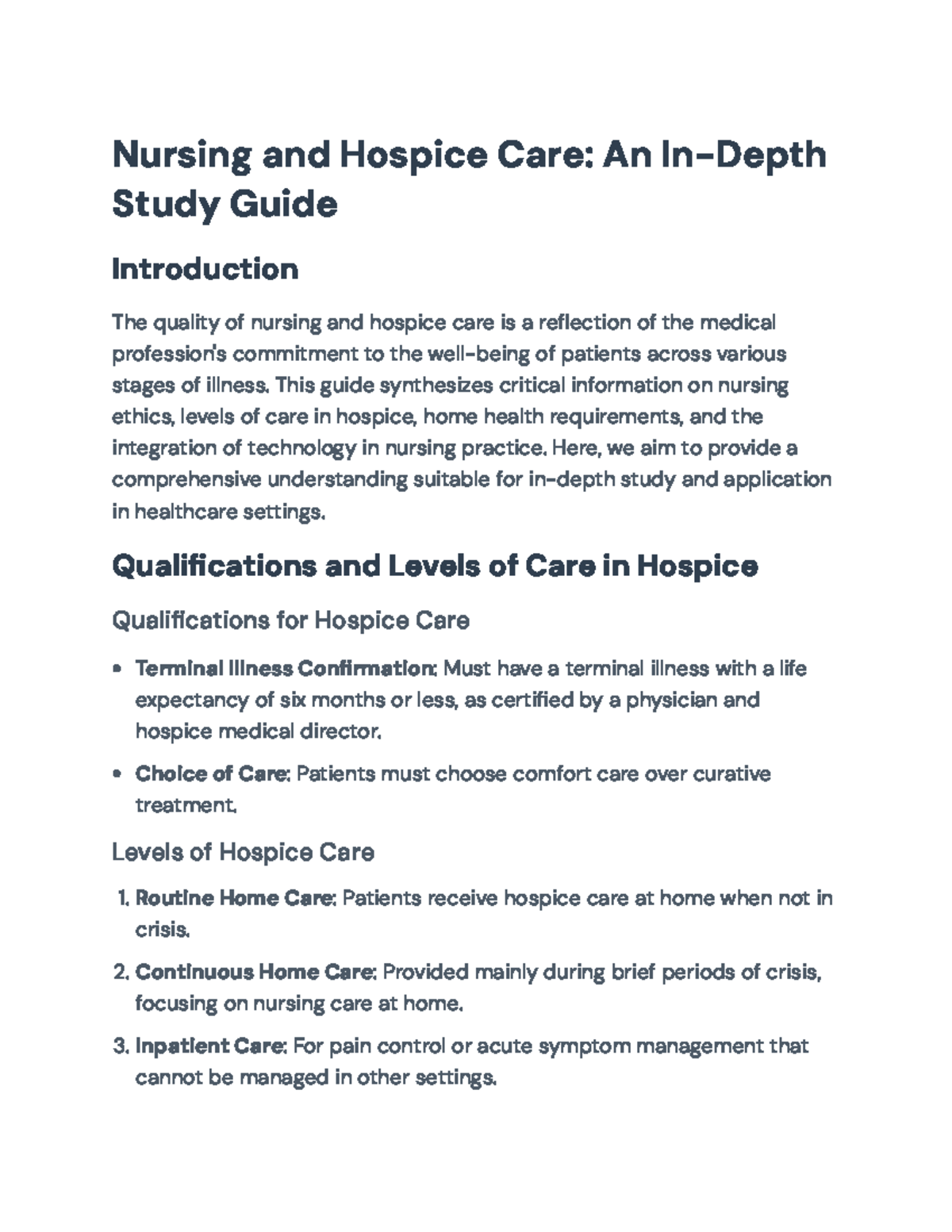 Nursing and Hospice Care: Comprehensive Study Guide for Course XYZ ...