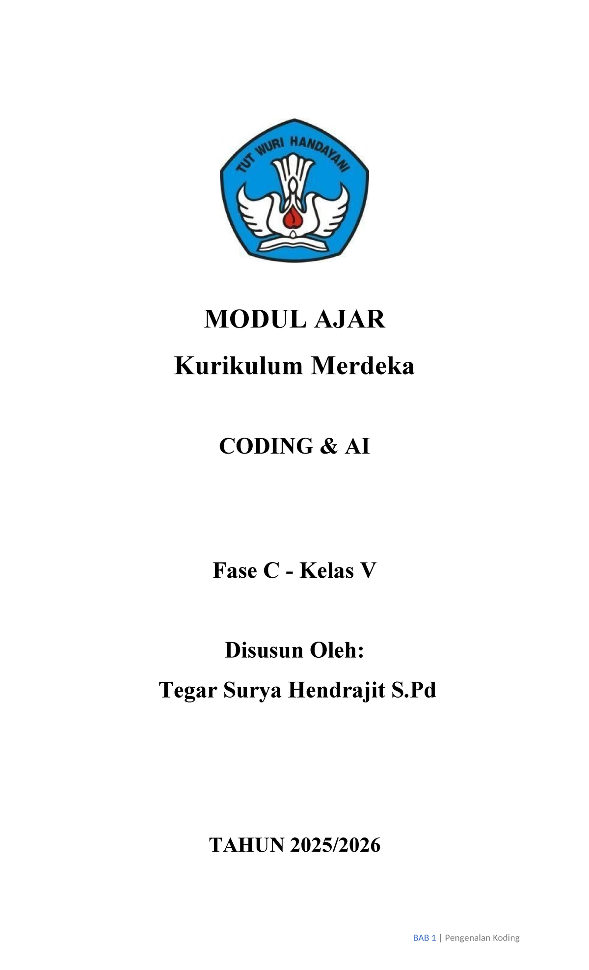 Modul Ajar Kurikulum Merdeka: Pengenalan Koding AI Kelas V - Studocu