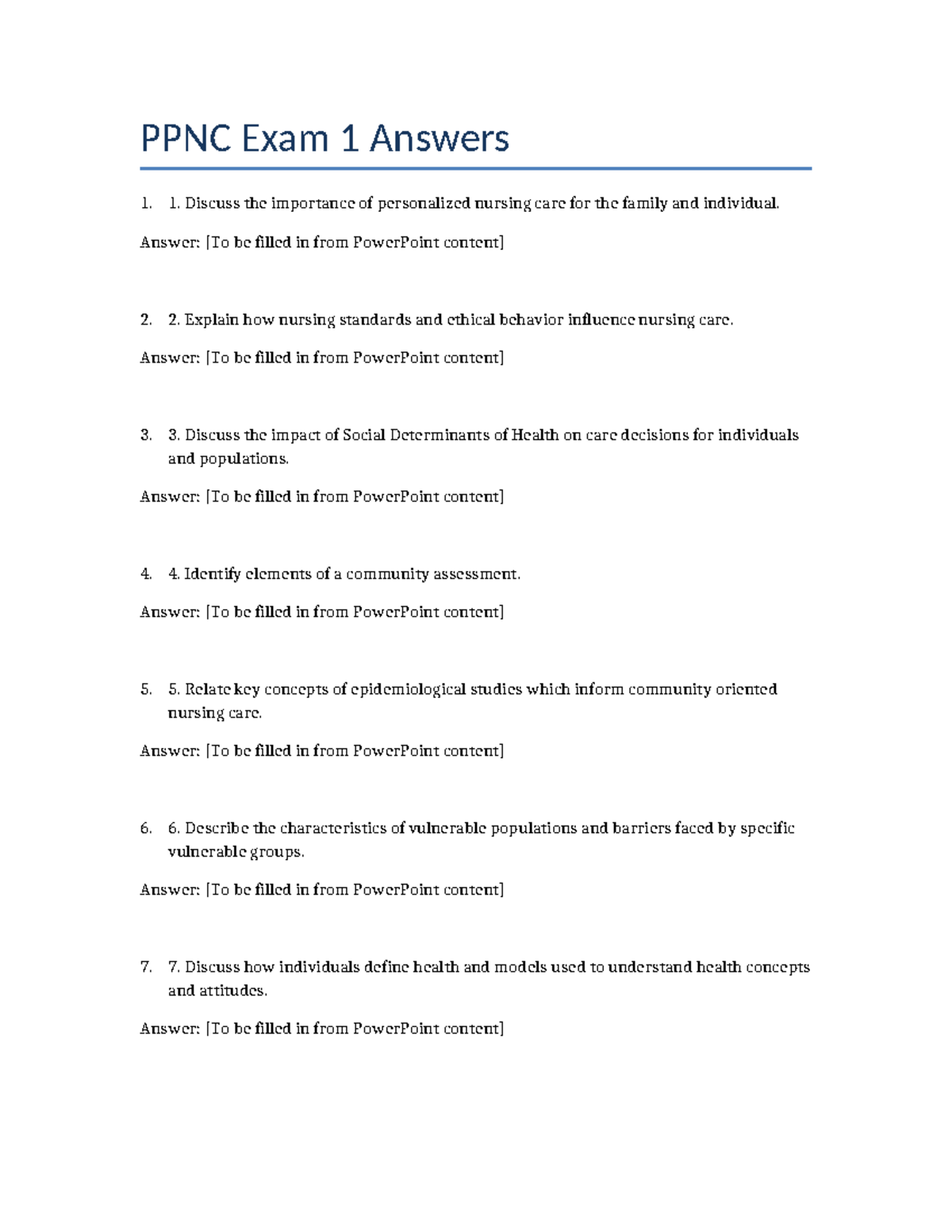 PPNC Exam 1 Answers - Comprehensive Practice Test - Studocu