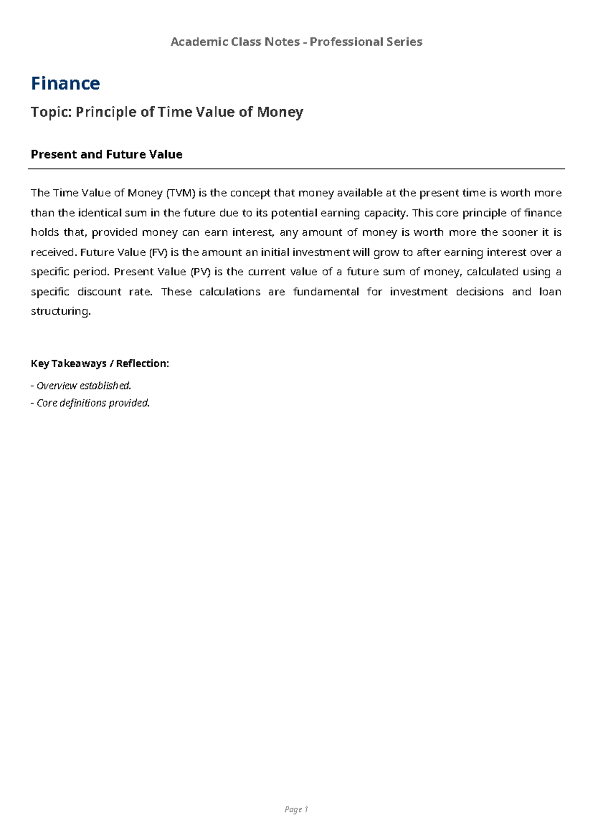 Finance Notes: Time Value of Money Principles and Calculations - Studocu