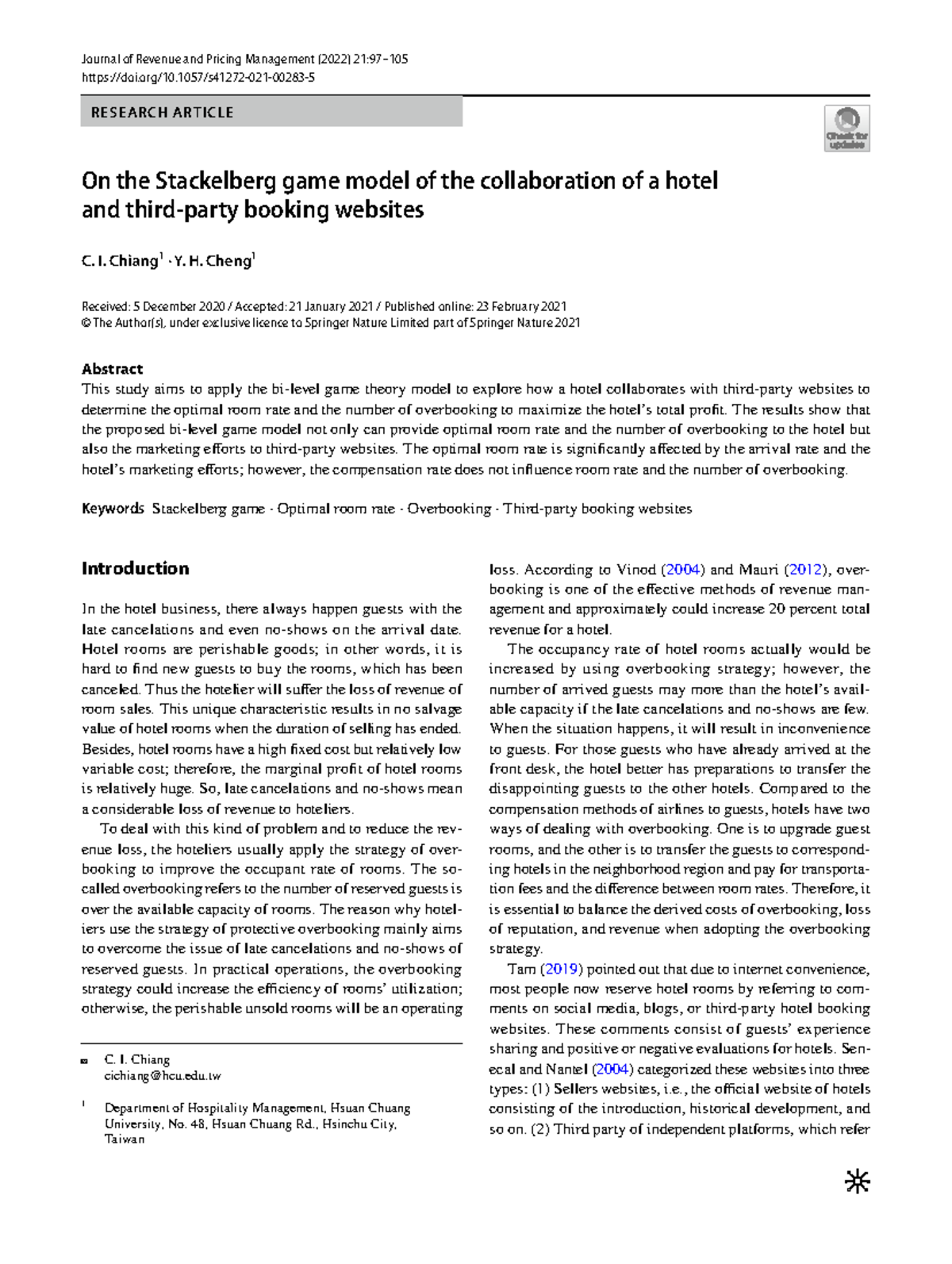S41272 Research on Stackelberg Game Model for Hotel and Booking ...