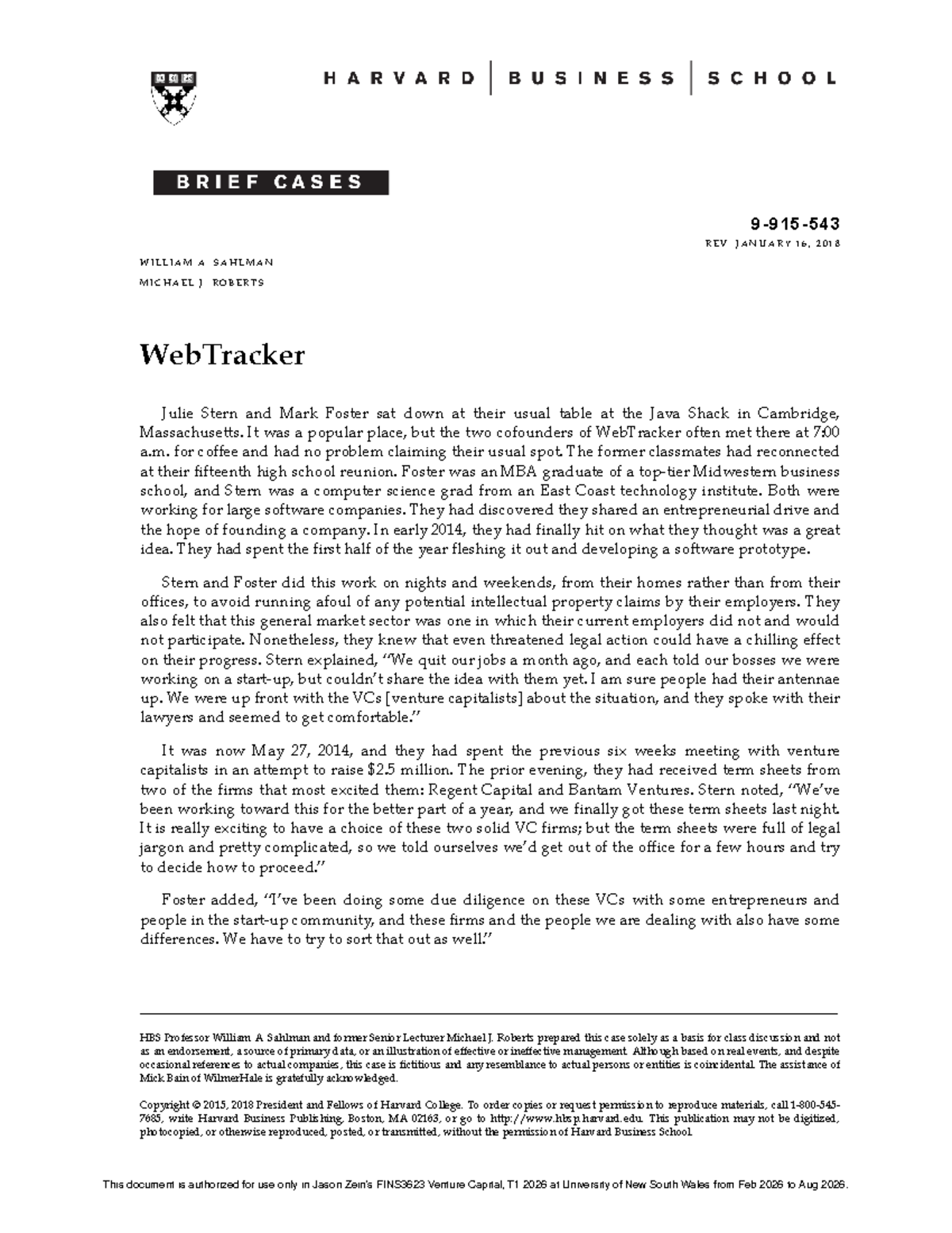 WebTracker Case Study: VC Funding Analysis for FINS3623 - Studocu