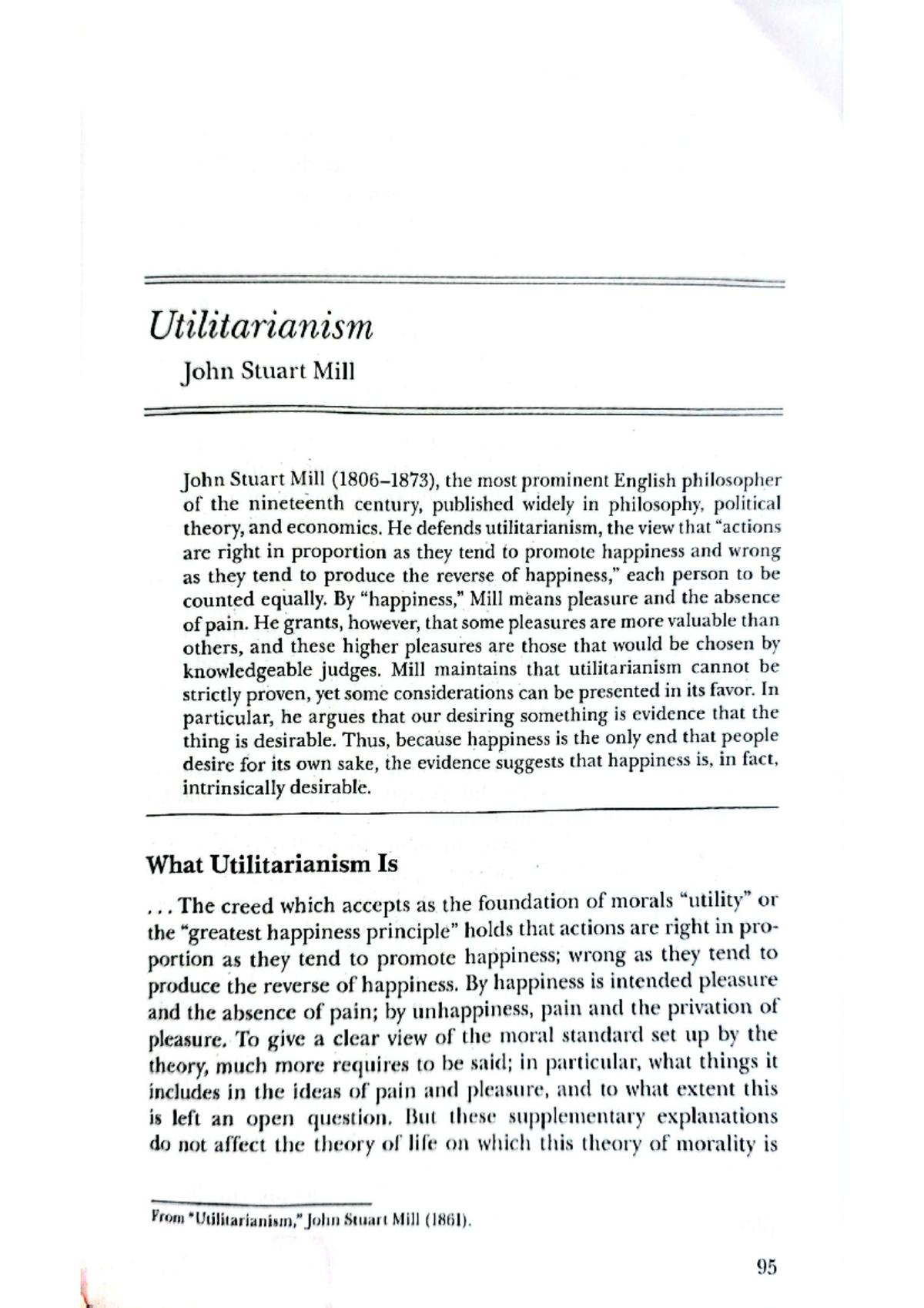 Mill utilitarianism - Mill Reading - Utilitarianism John Stuart Mill ...