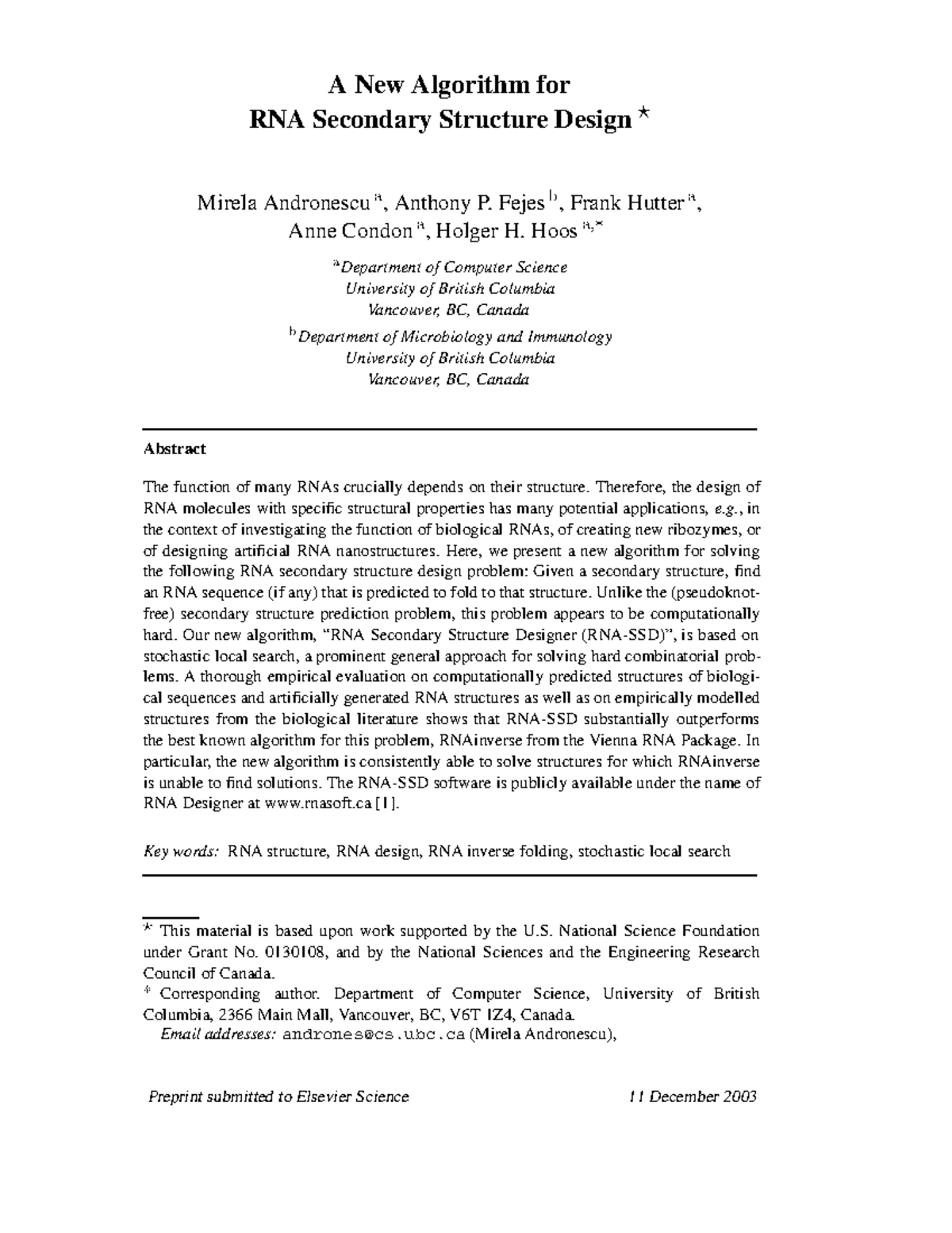 RNA Secondary Structure Design: A Novel Algorithm for Optimization ...