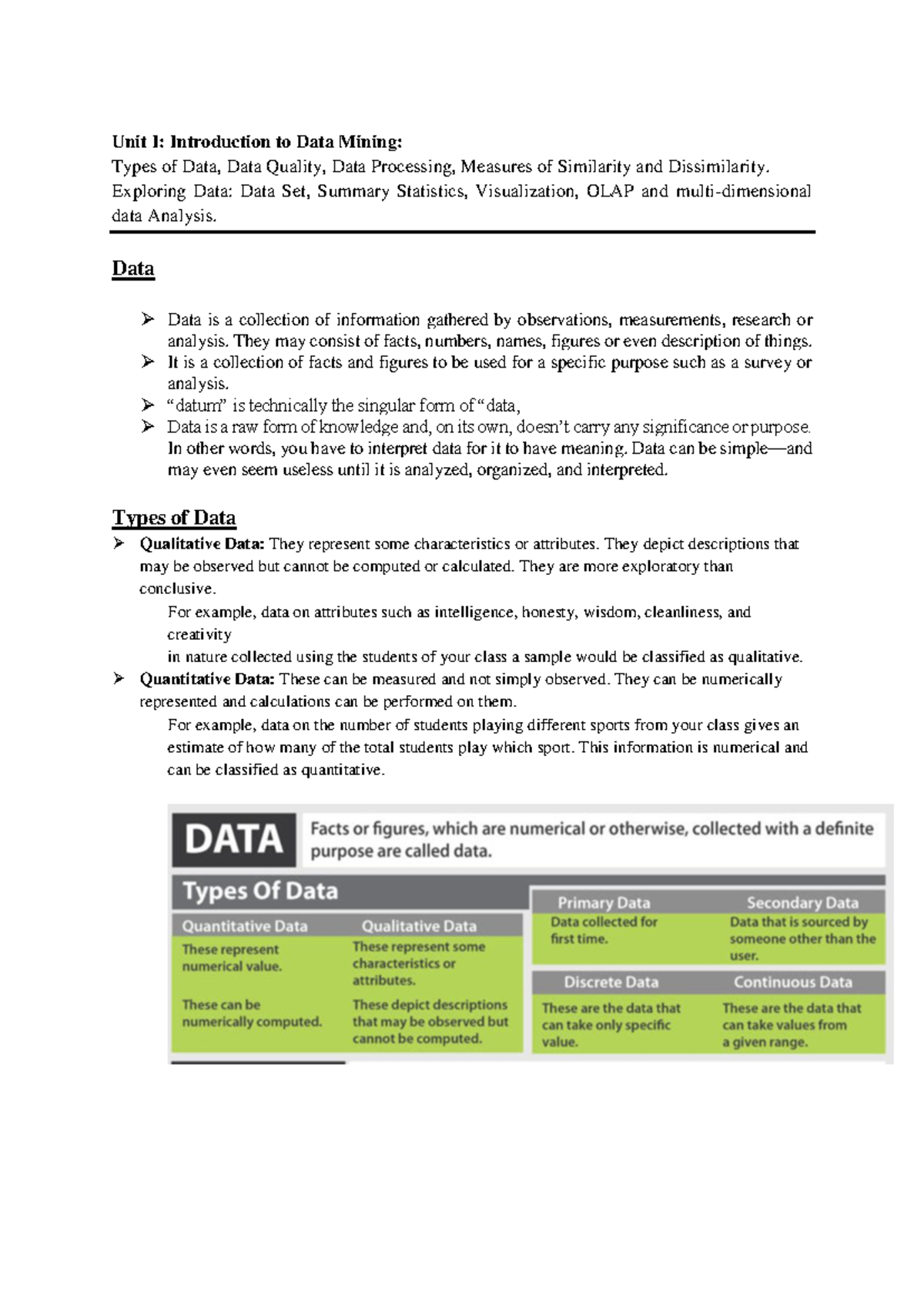 UNIT-1 - Introduction to Data Mining: Data Types & Collection in PrePHD ...