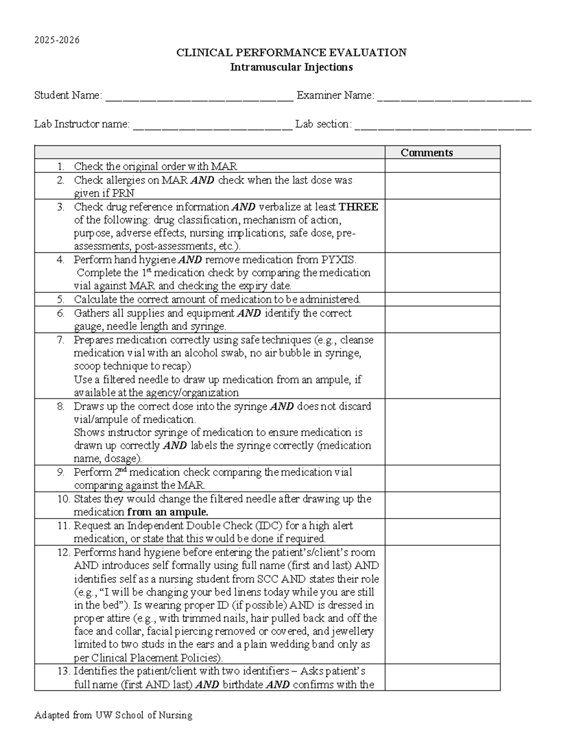 PNR 225 Final Exam: Intramuscular Injection Performance Evaluation ...