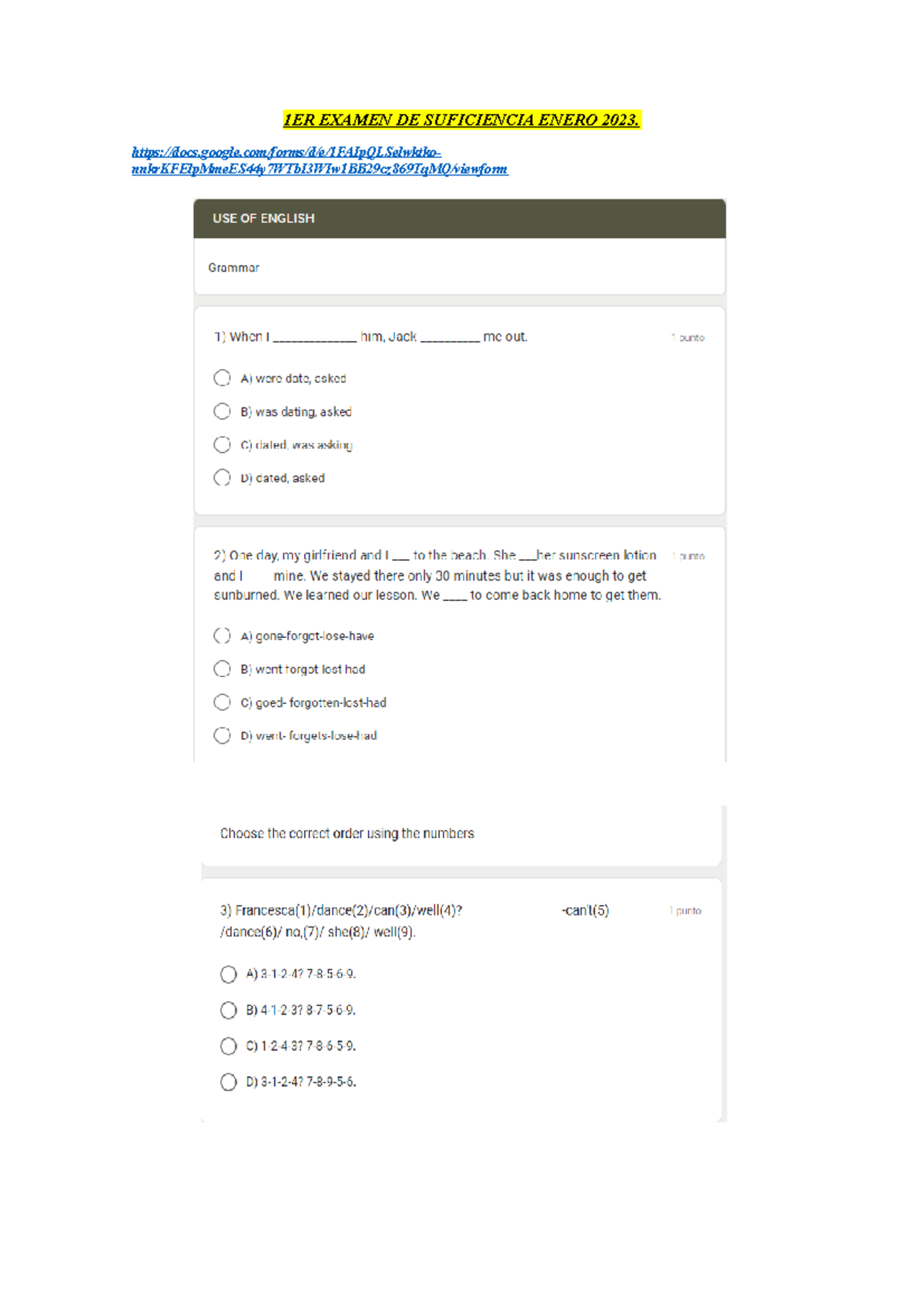 1ER Examen de Suficiencia UNALM - Enero 2023 - Document Preview