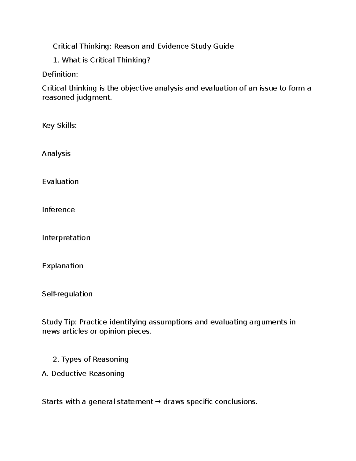 Critical Thinking (CT101): Reason and Evidence Study Guide - Studocu