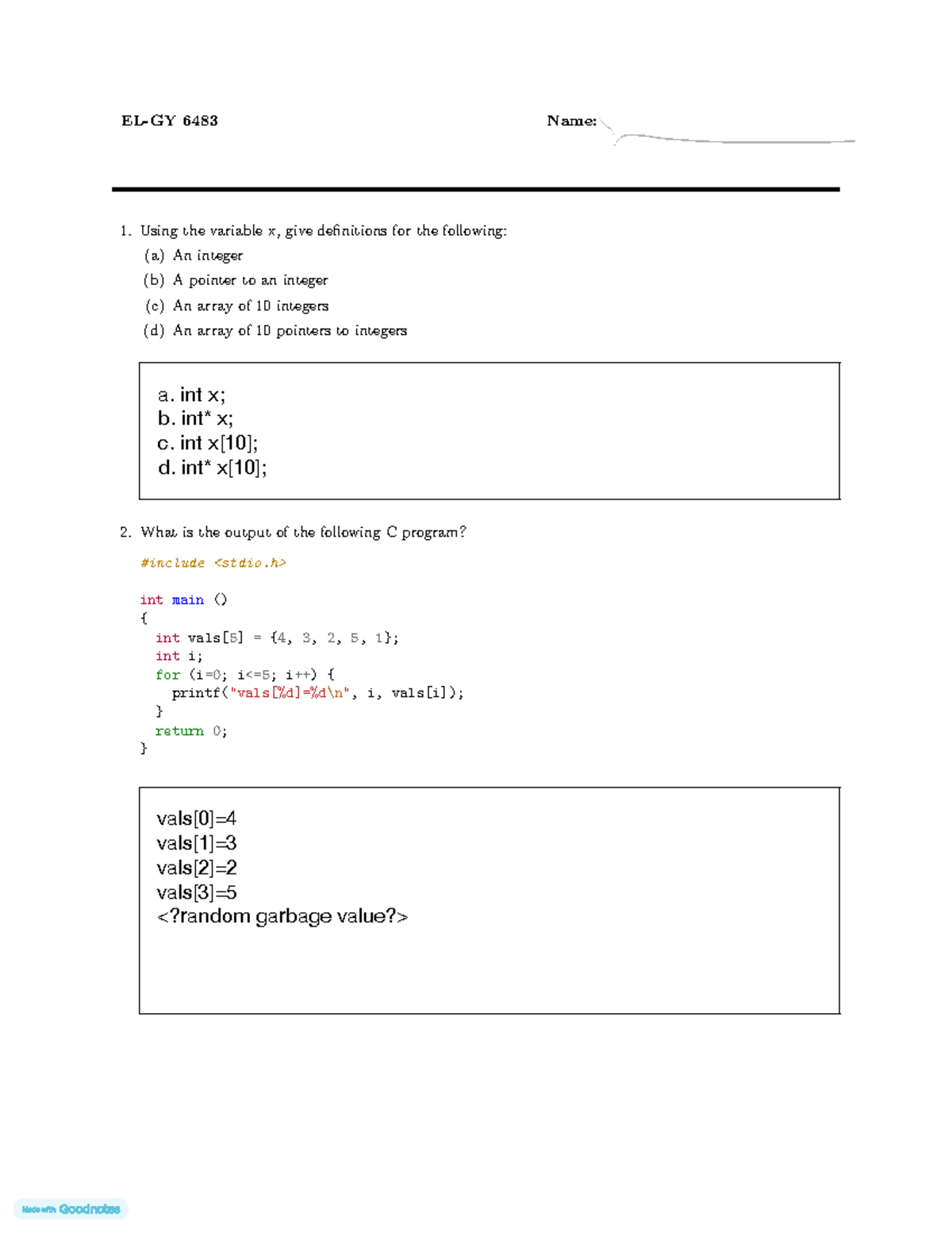 ECE 6483 Assignment 1: C Programming Variables and Pointers - Studocu