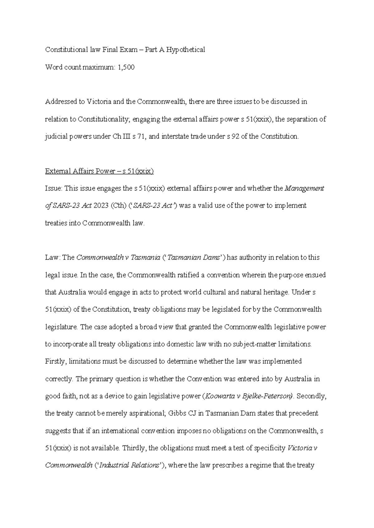 Constitutional Law Final Exam 2021 Answers: Part A Overview - Studocu
