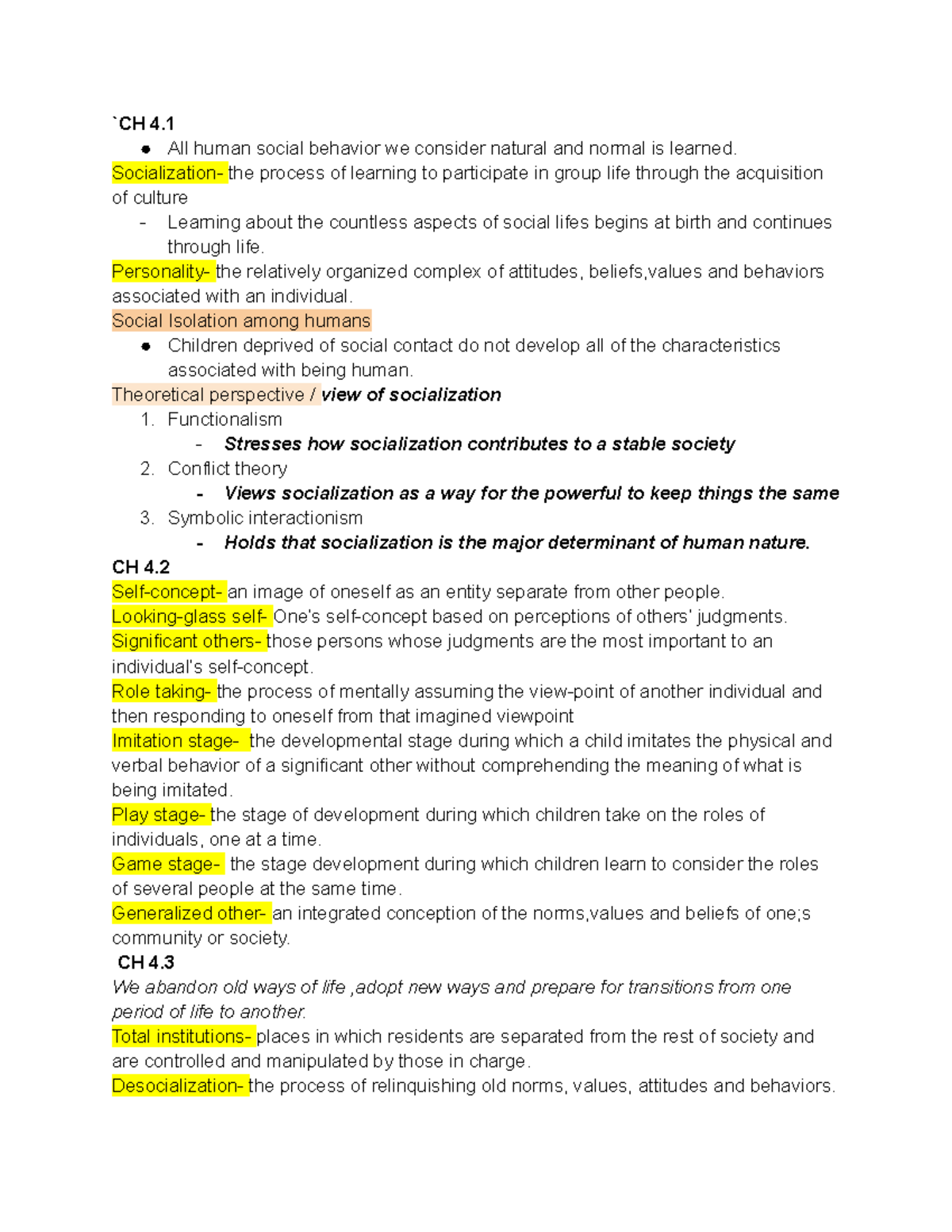 Chapter 4 - Socialization and Human Behavior Notes - Studocu