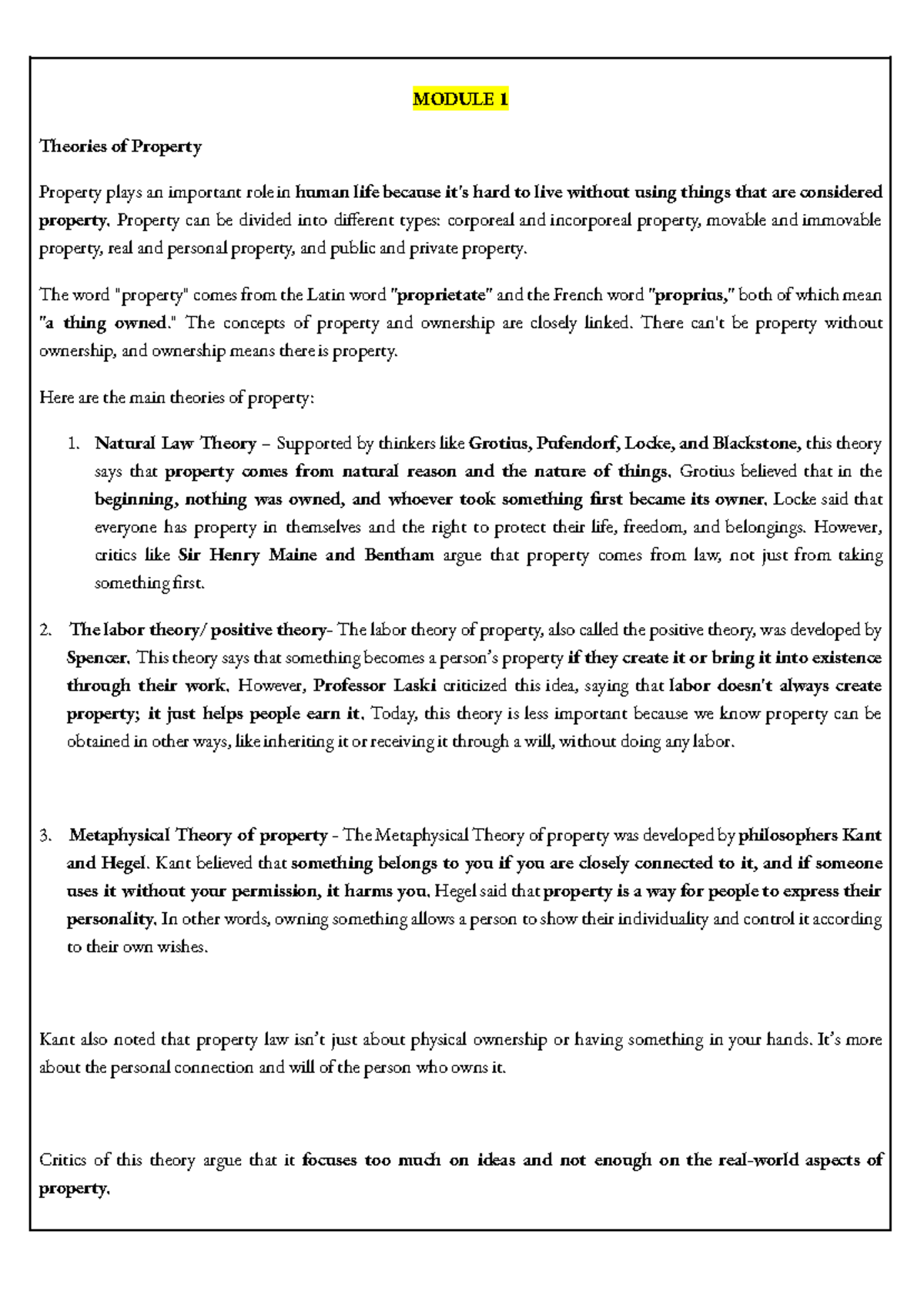 Land Law - Summary of Property Theories and 44th Amendment - Studocu