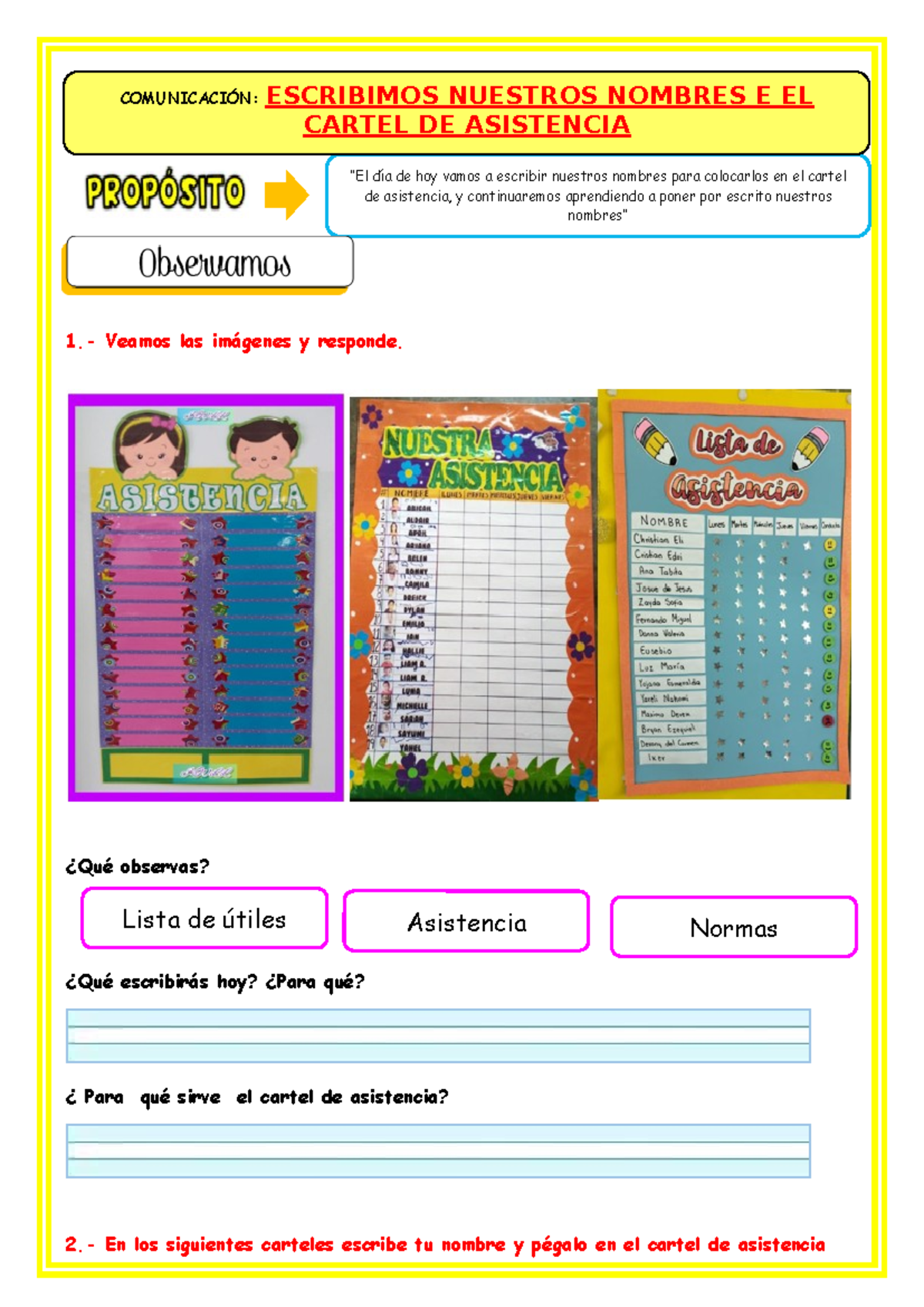 Escribimos Nuestros Nombres en el Cartel de Asistencia - Ficha D3 COM ...