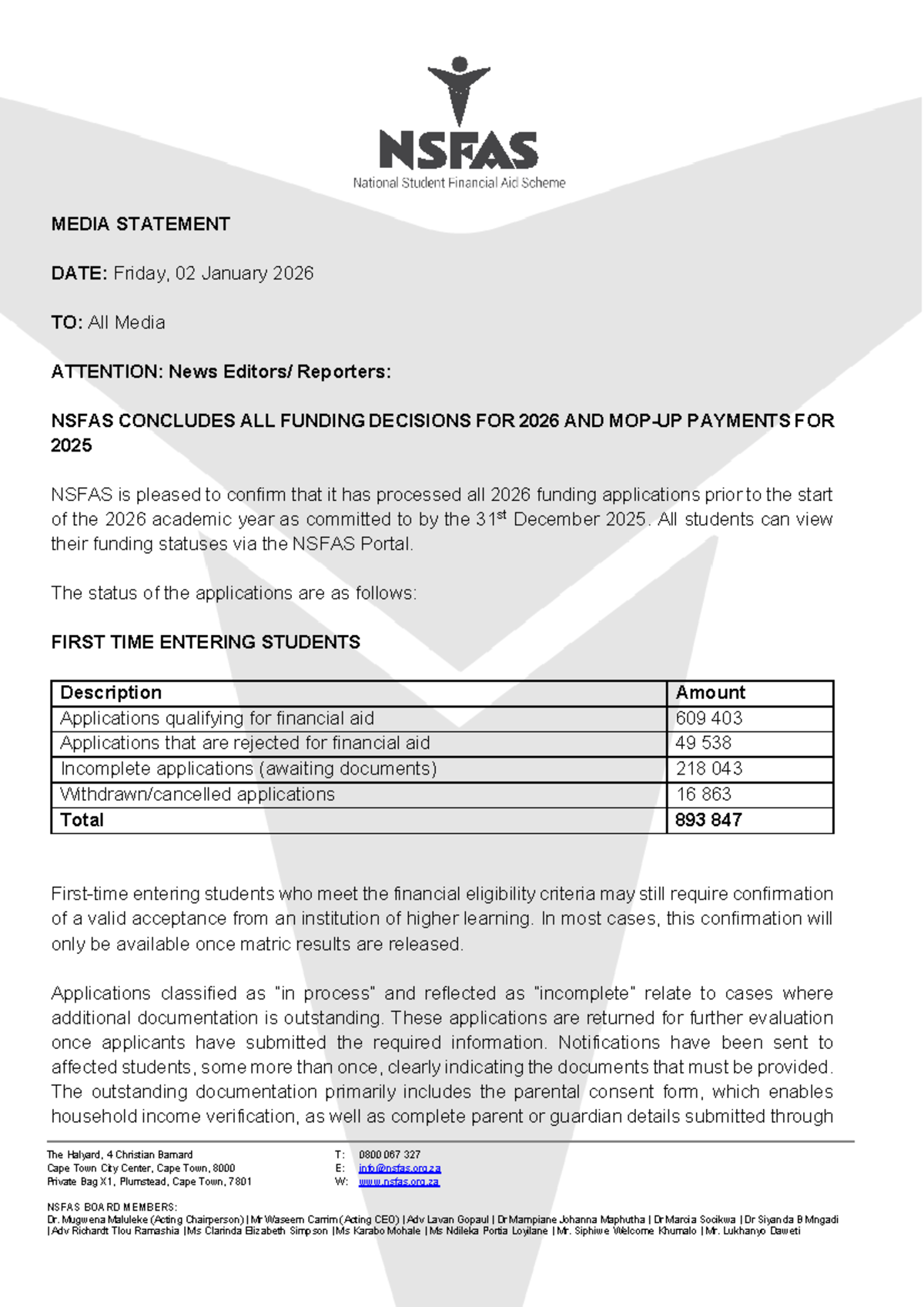 NSFAS 2026 Funding Decisions & 2025 Payments Summary - Studocu