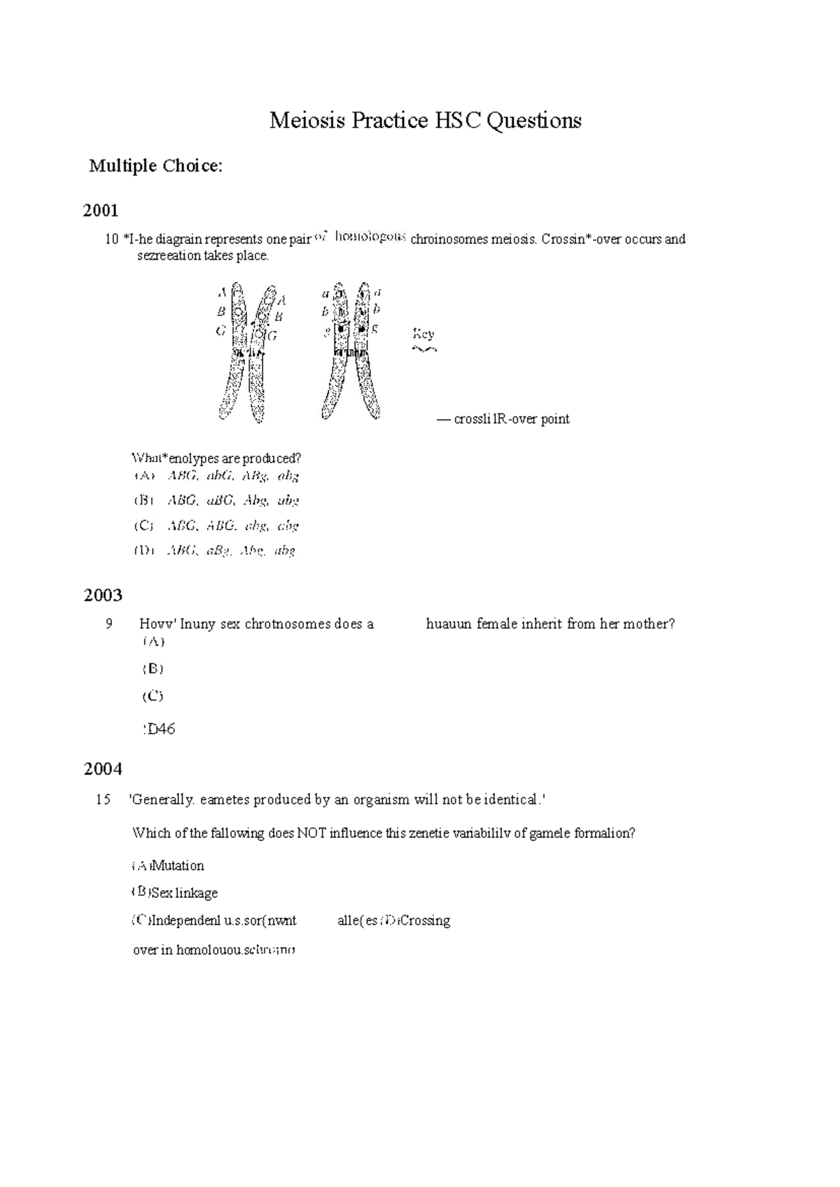 Meiosis Practice Questions HSC: Extended Response & MCQs - Studocu