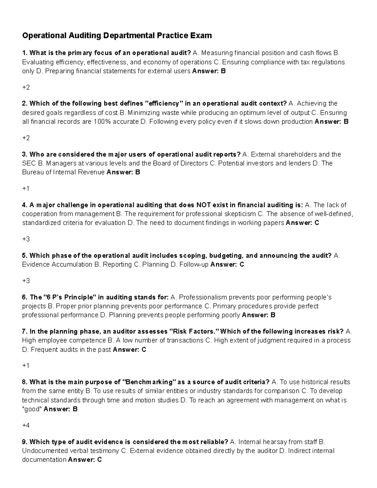 Operational Auditing Departmental Practice Exam 1 Review Guide - Studocu