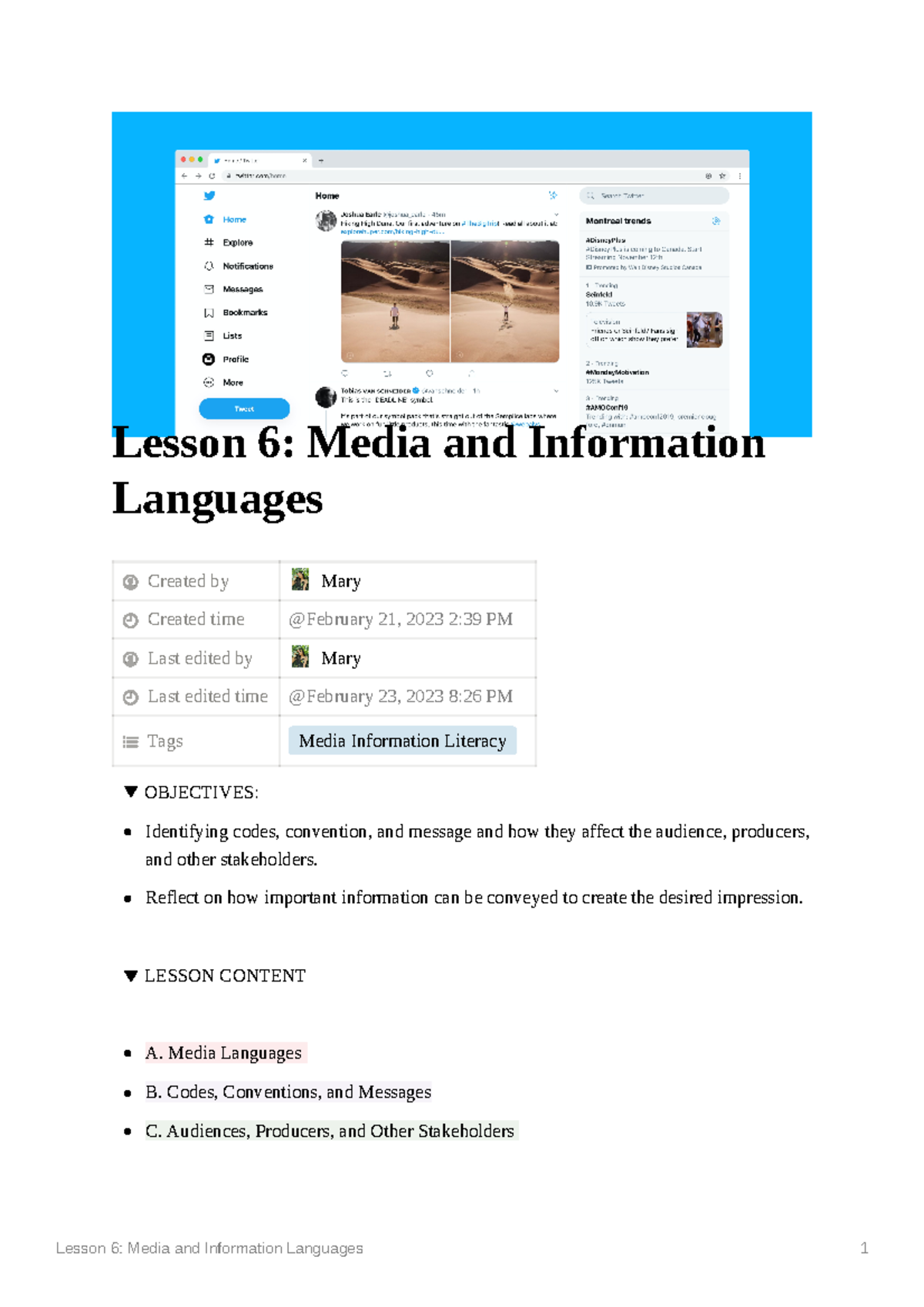 Lesson 6: Understanding Media & Information Languages in Context - Studocu