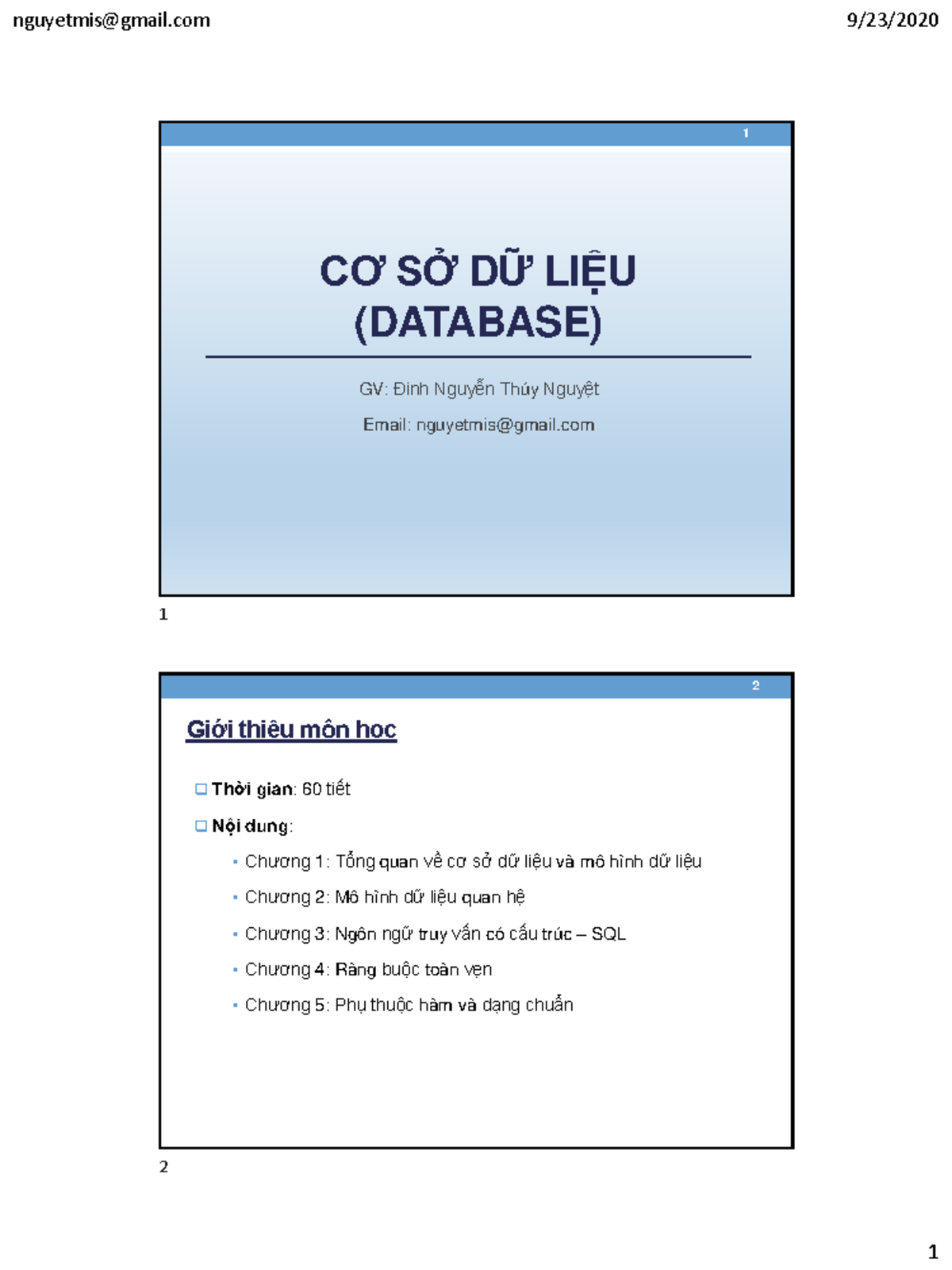 Chương 1: Tổng quan về CSDL và Mô hình dữ liệu (Database) - Studocu