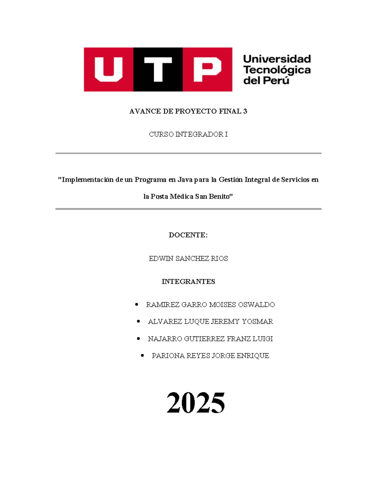 AVANCE DE PROYECTO FINAL 3 CURSO INTEGRADOR I: Sistema de Gestión en ...