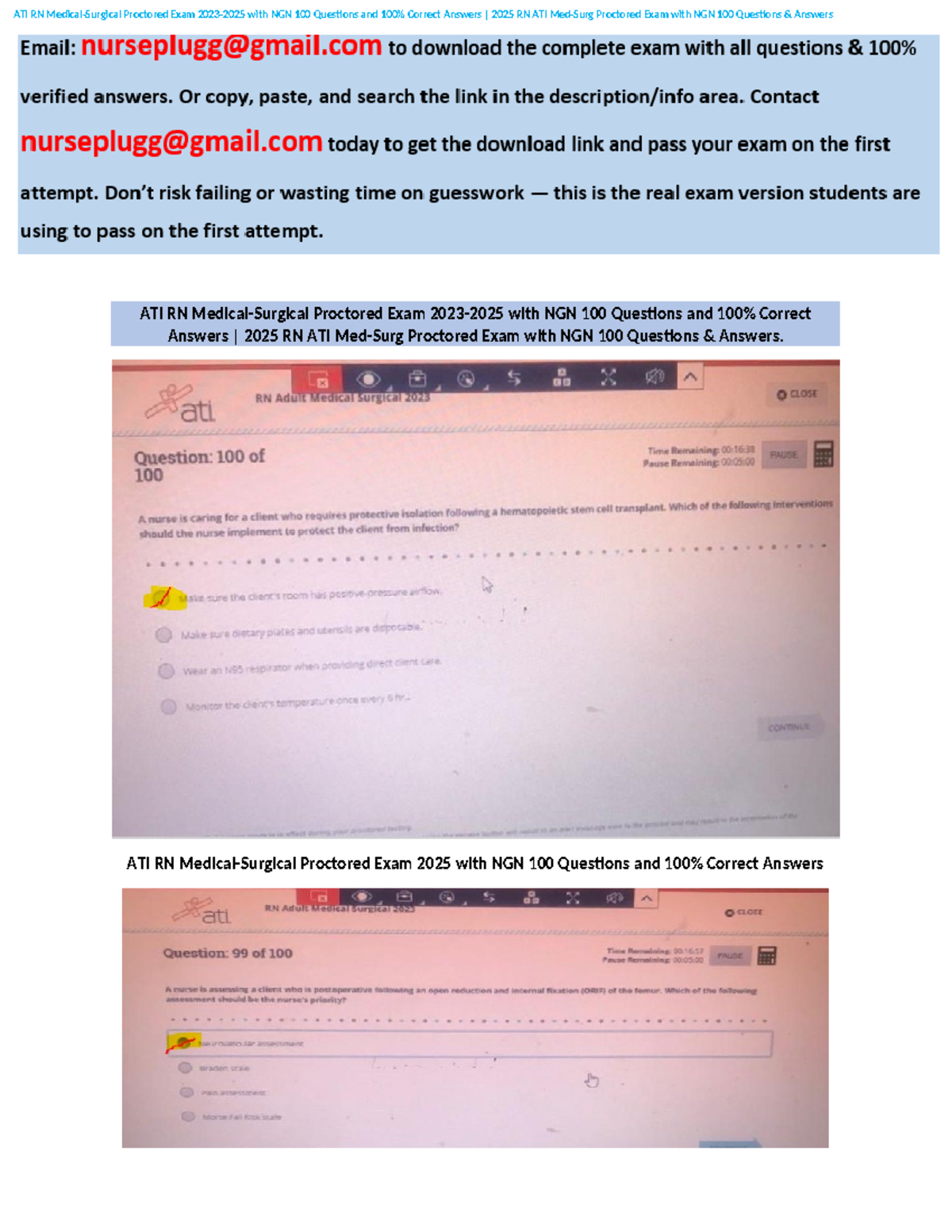 New Verified ATI RN Med-Surg Proctored Exam with NGN 2025: 100 Q&A ...