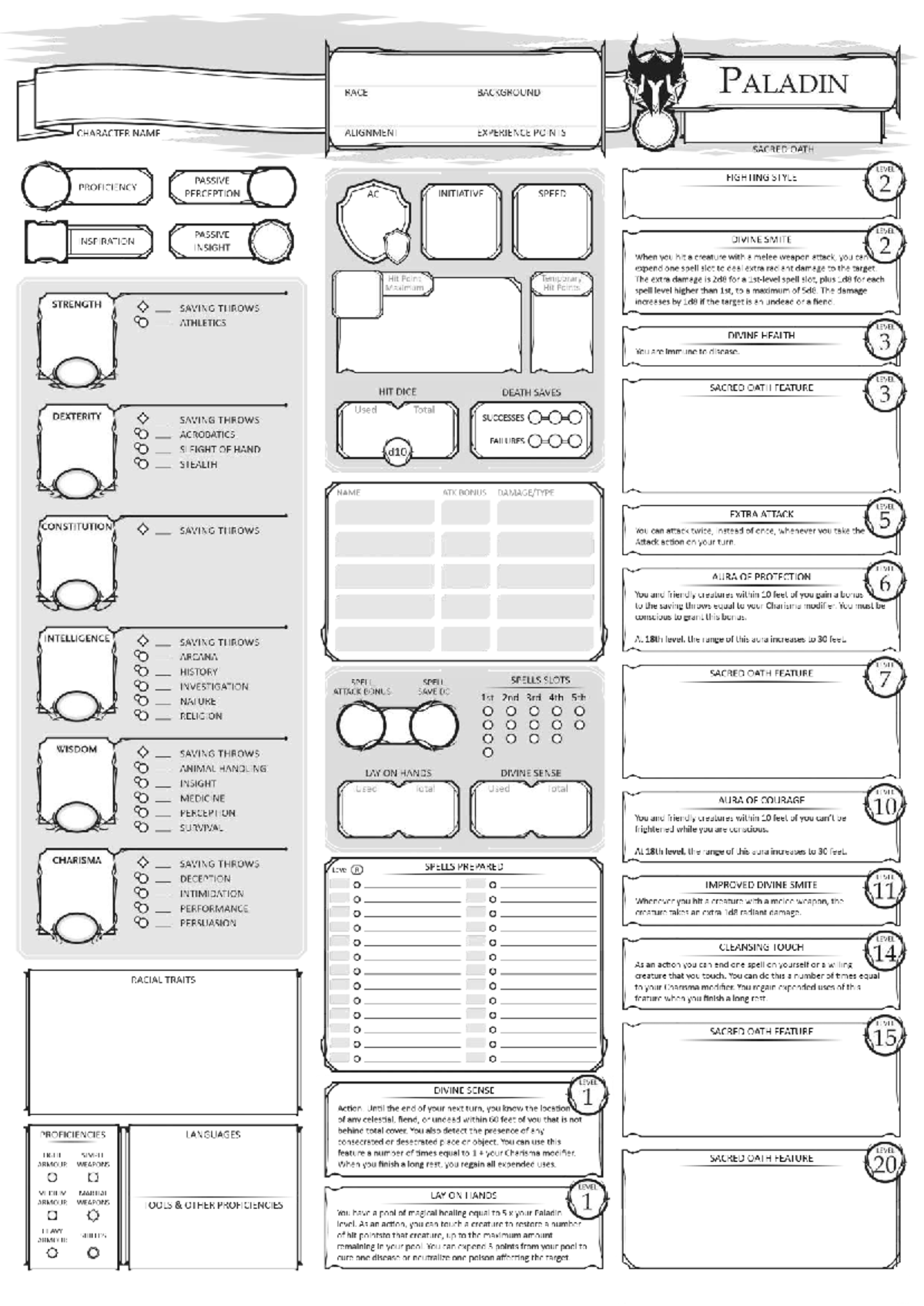 456029 - Paladin Character Sheet: Background, Skills & Abilities - Studocu