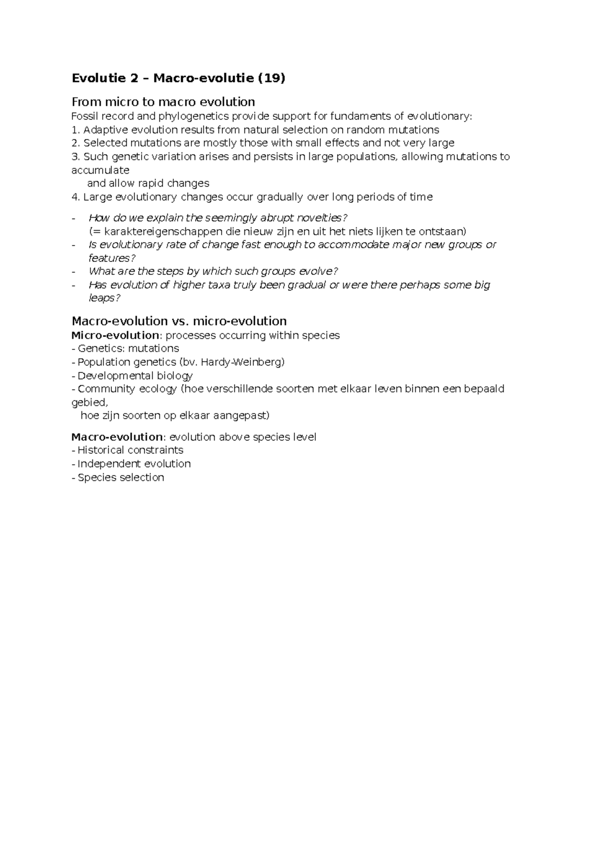 Evolutie 2 (19) - Van Micro naar Macro: Evolutie en Fossielen - Studeersnel