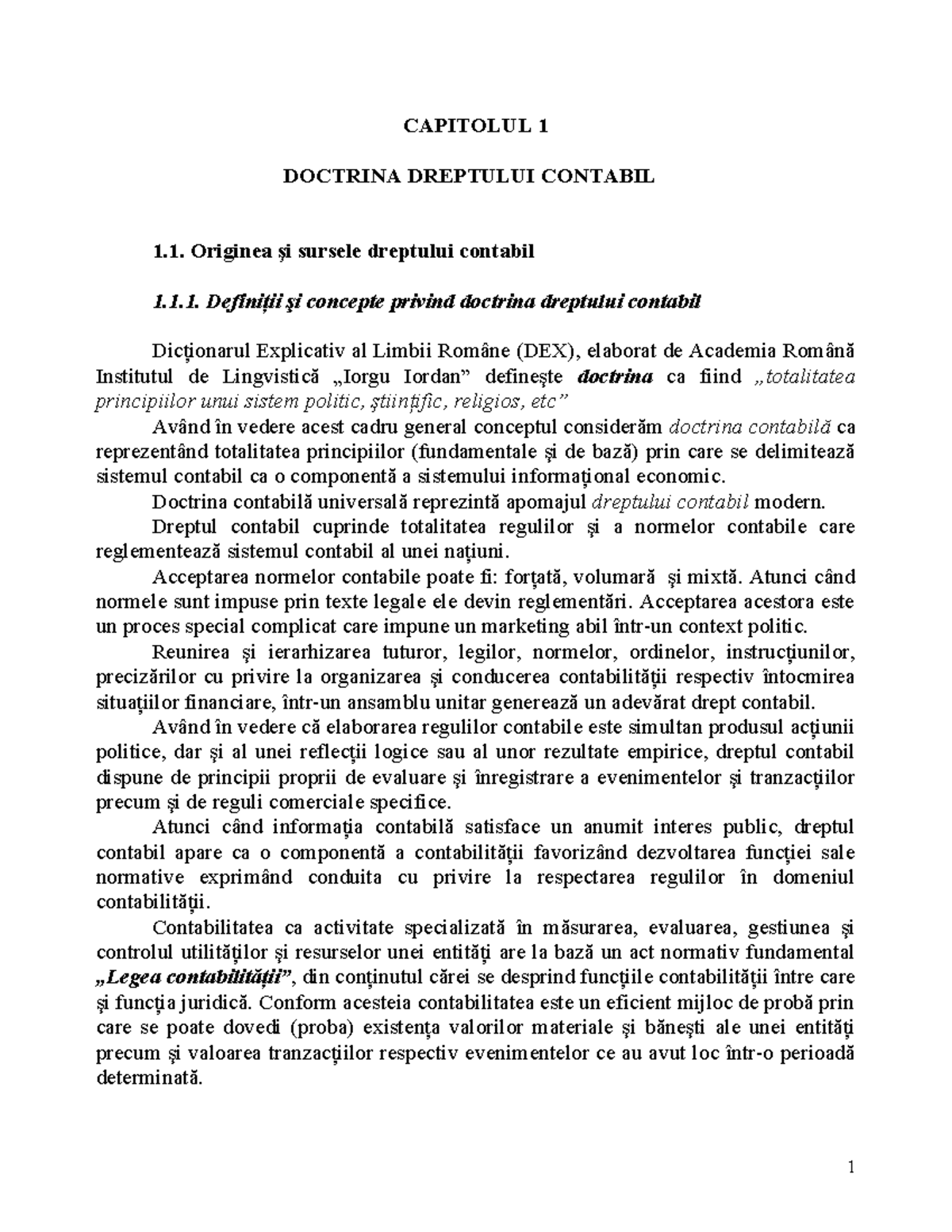 Dreptul contabil - Doctrina și sursele acestuia - Capitolul 1 - Studocu