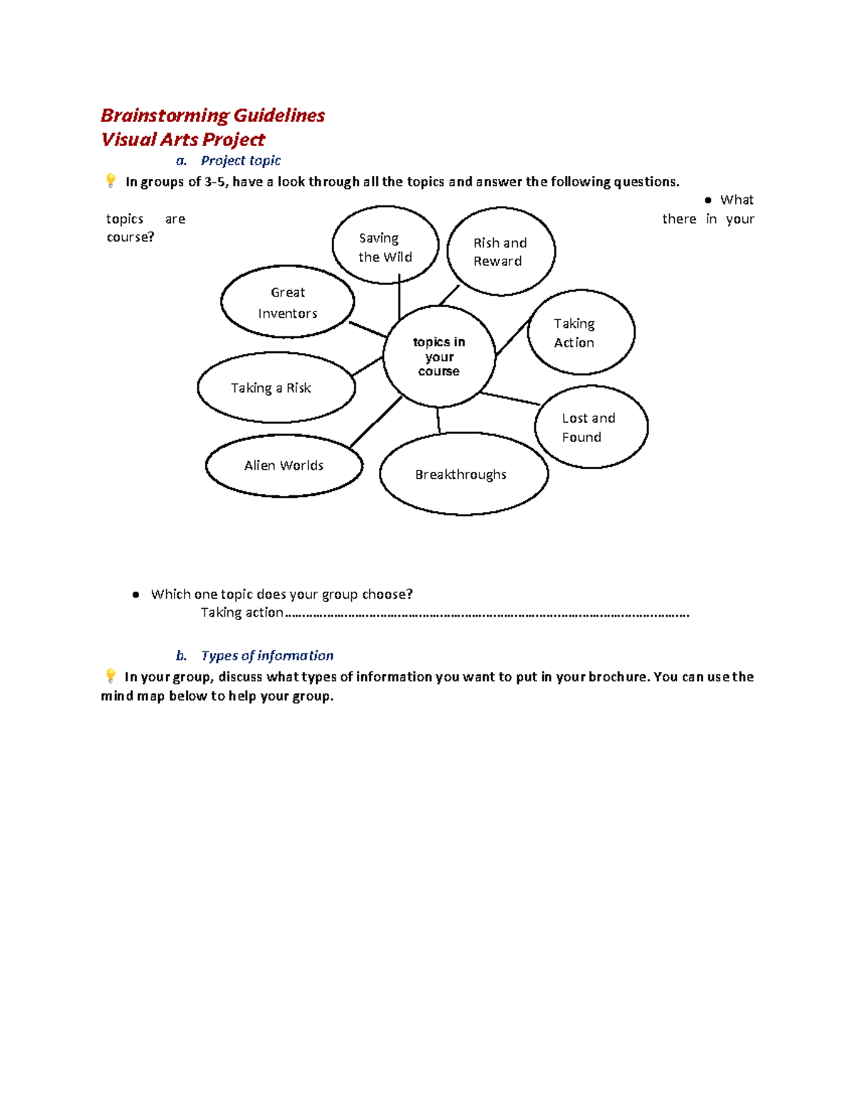 Group 1 - av1 - Brainstorming Guidelines Visual Arts Project a. Project ...