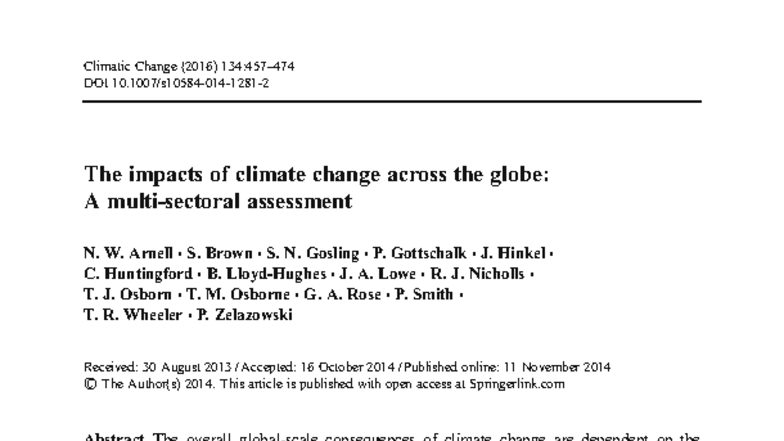 ECC 3: Global Assessment of Climate Change Impacts and Economics - Studocu