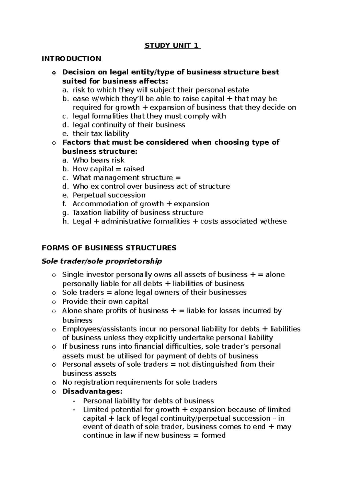 SU 1 - Overview of Business Structures and Legal Considerations - Studocu