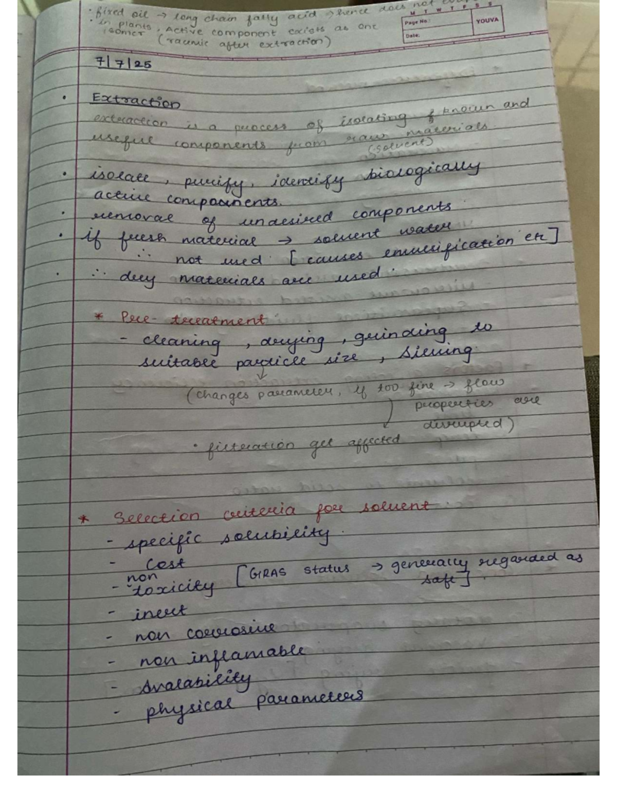 Extraction - Imp Notes (Course Code: YOUVA) - Studocu