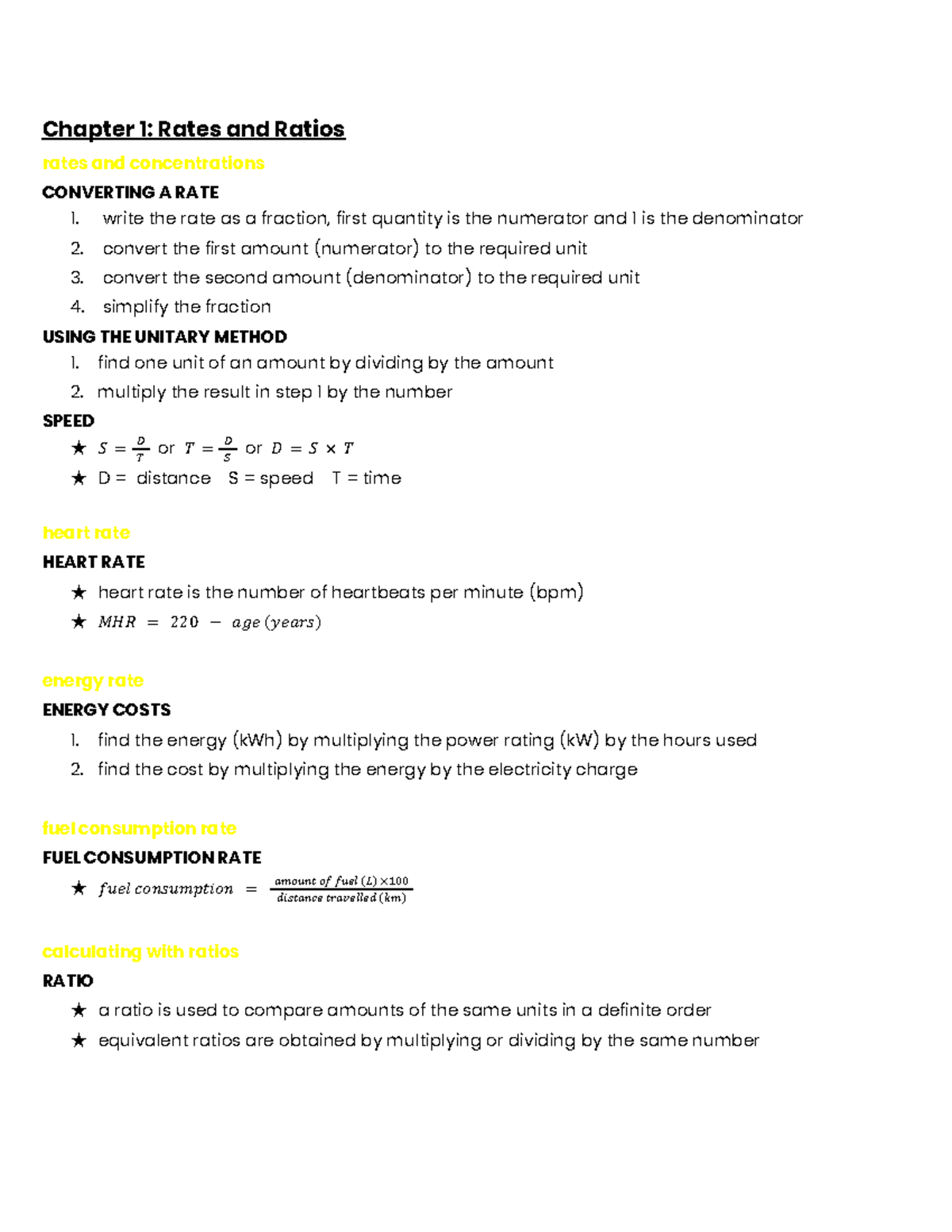 Math Year 12 Study Notes: Chapter 1 - Rates and Ratios - Studocu