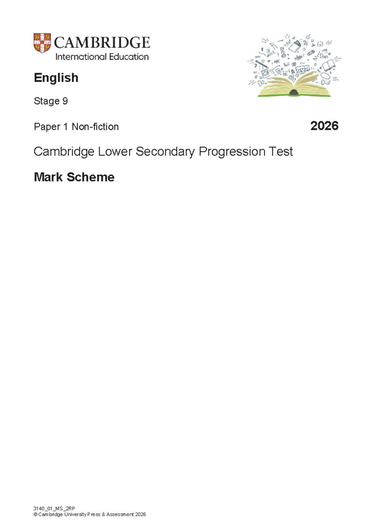 English Stage 9 Paper 1 Mark Scheme (3140_01_MS_2RP) - 2026 Edition - Document Preview