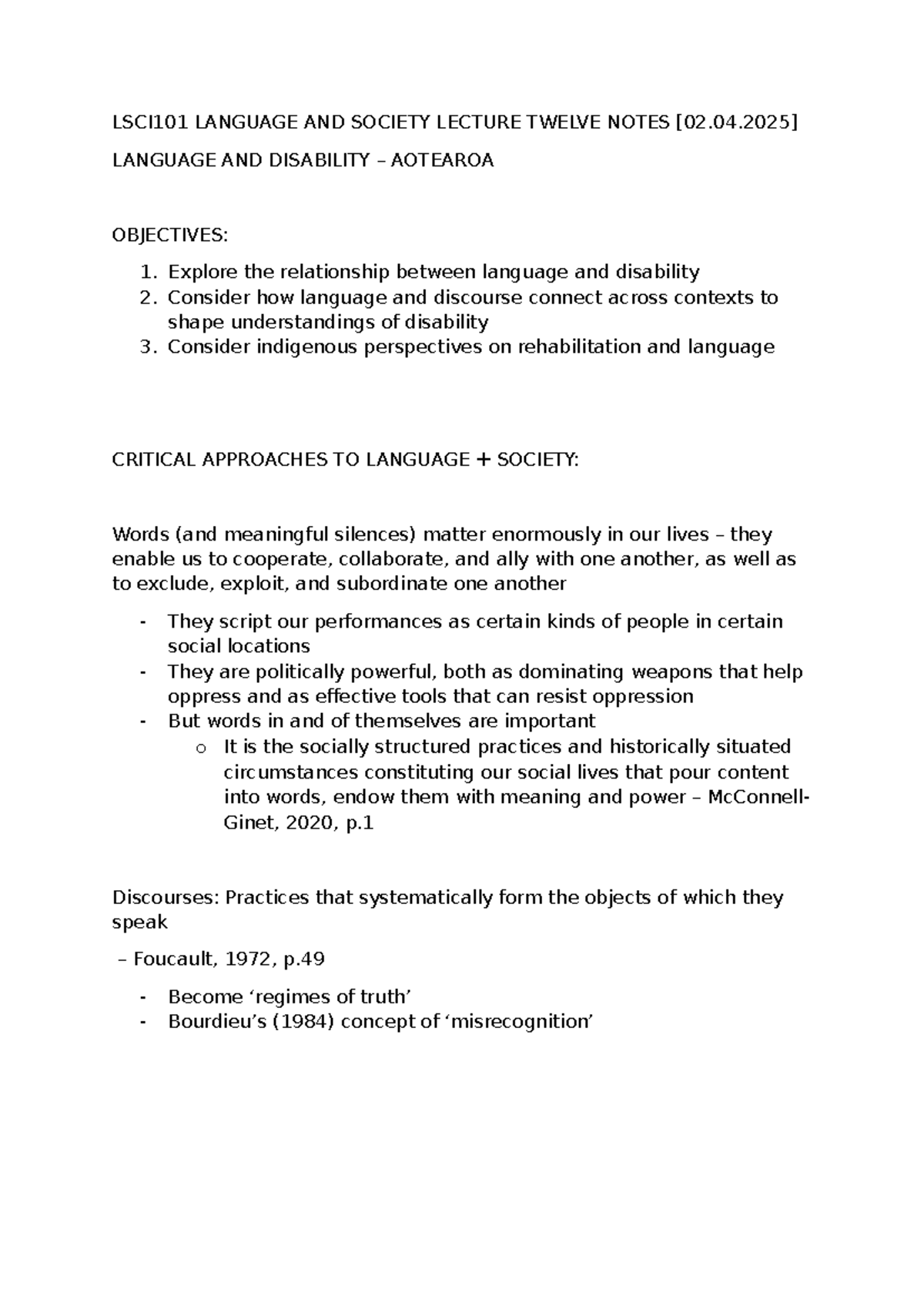 LSCI101 Language and Society Lecture 12: Language and Disability ...