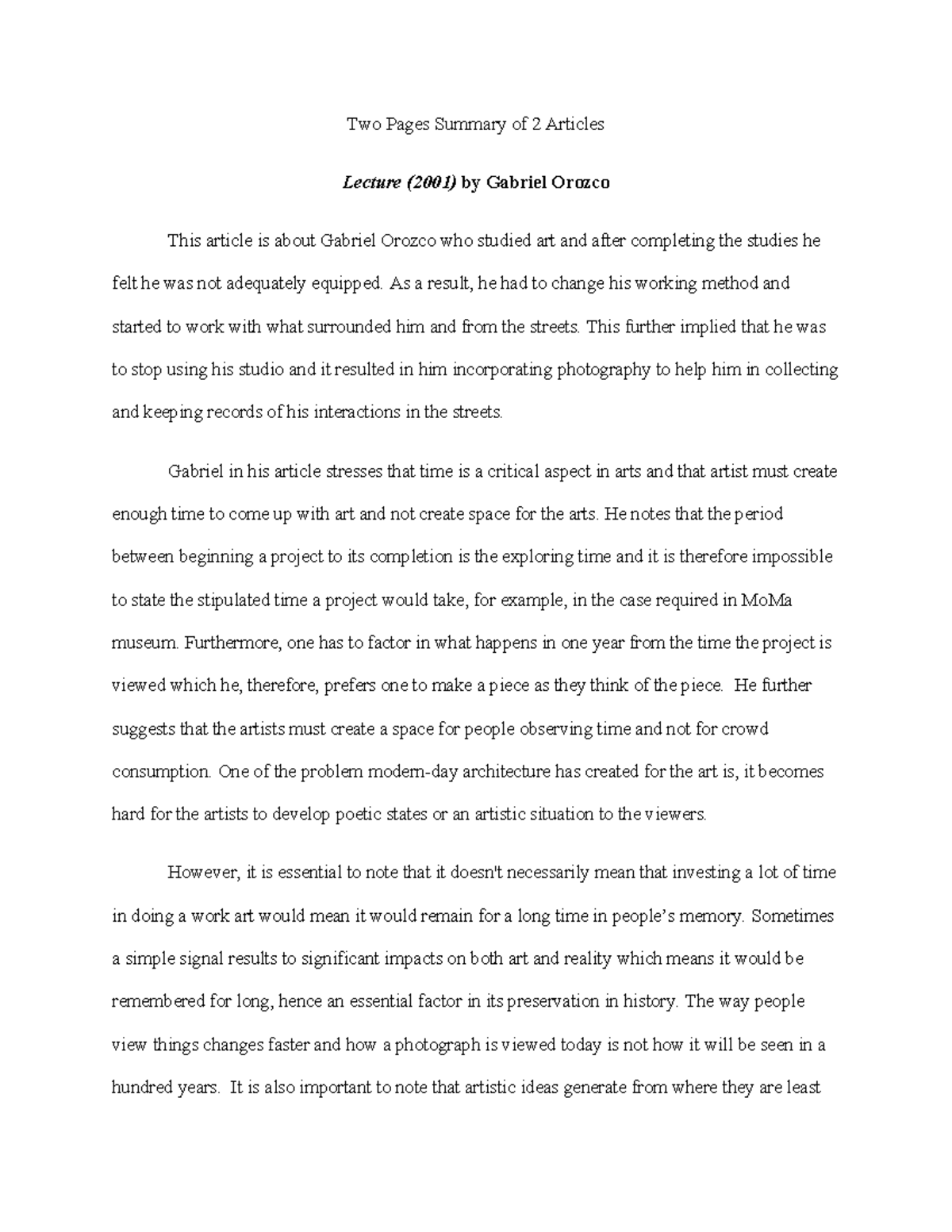 2 pages summary of 2 articles] - Two Pages Summary of 2 Articles ...