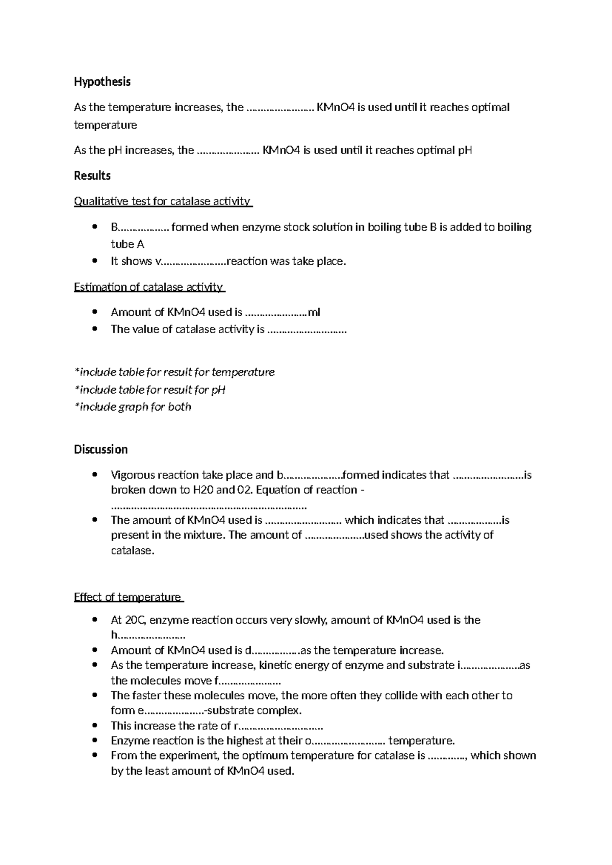 Lab Report: Biocatalysis and Catalase Activity Analysis - Studocu